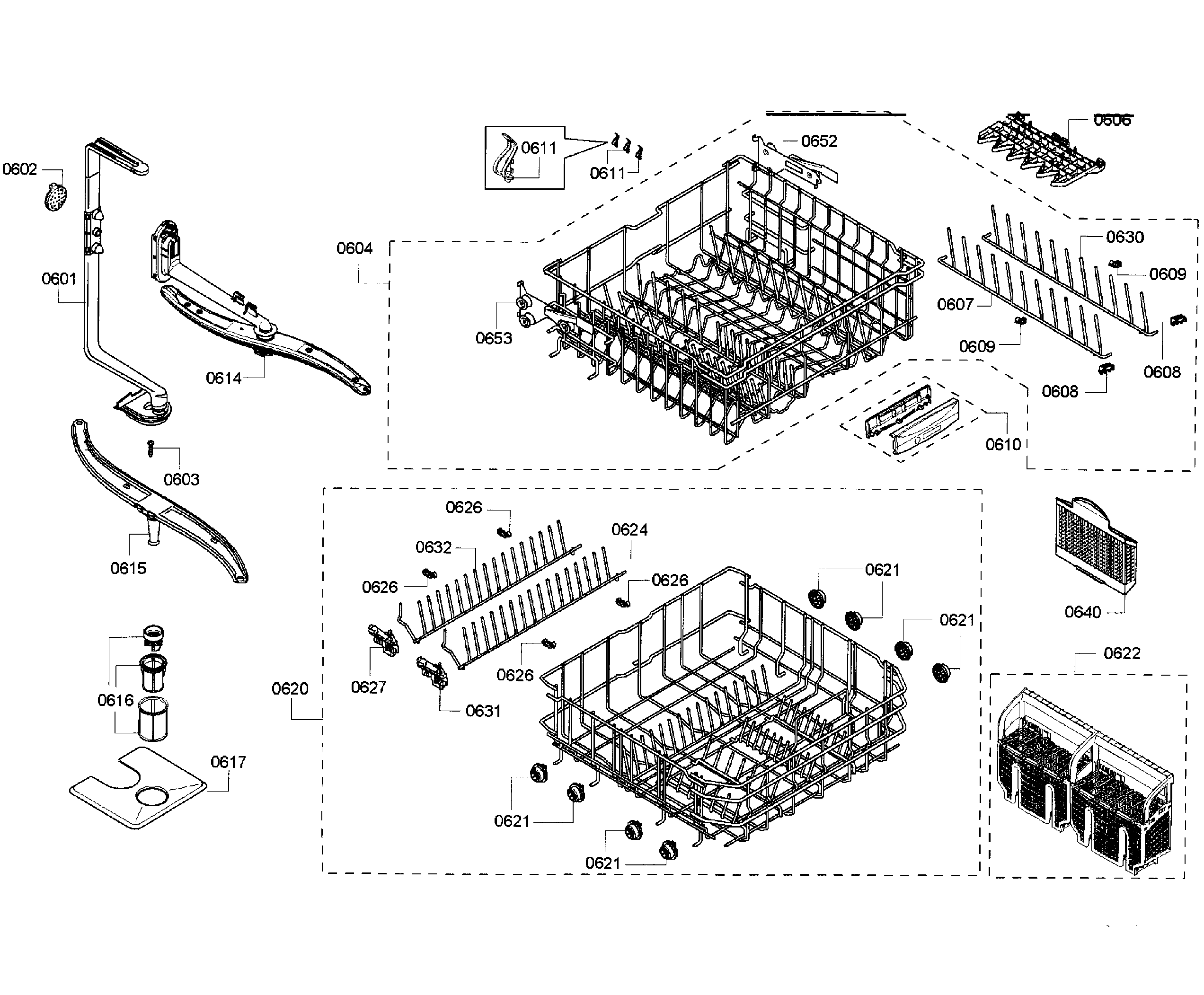 Bosch SHX65P06UC/63 baskets diagram