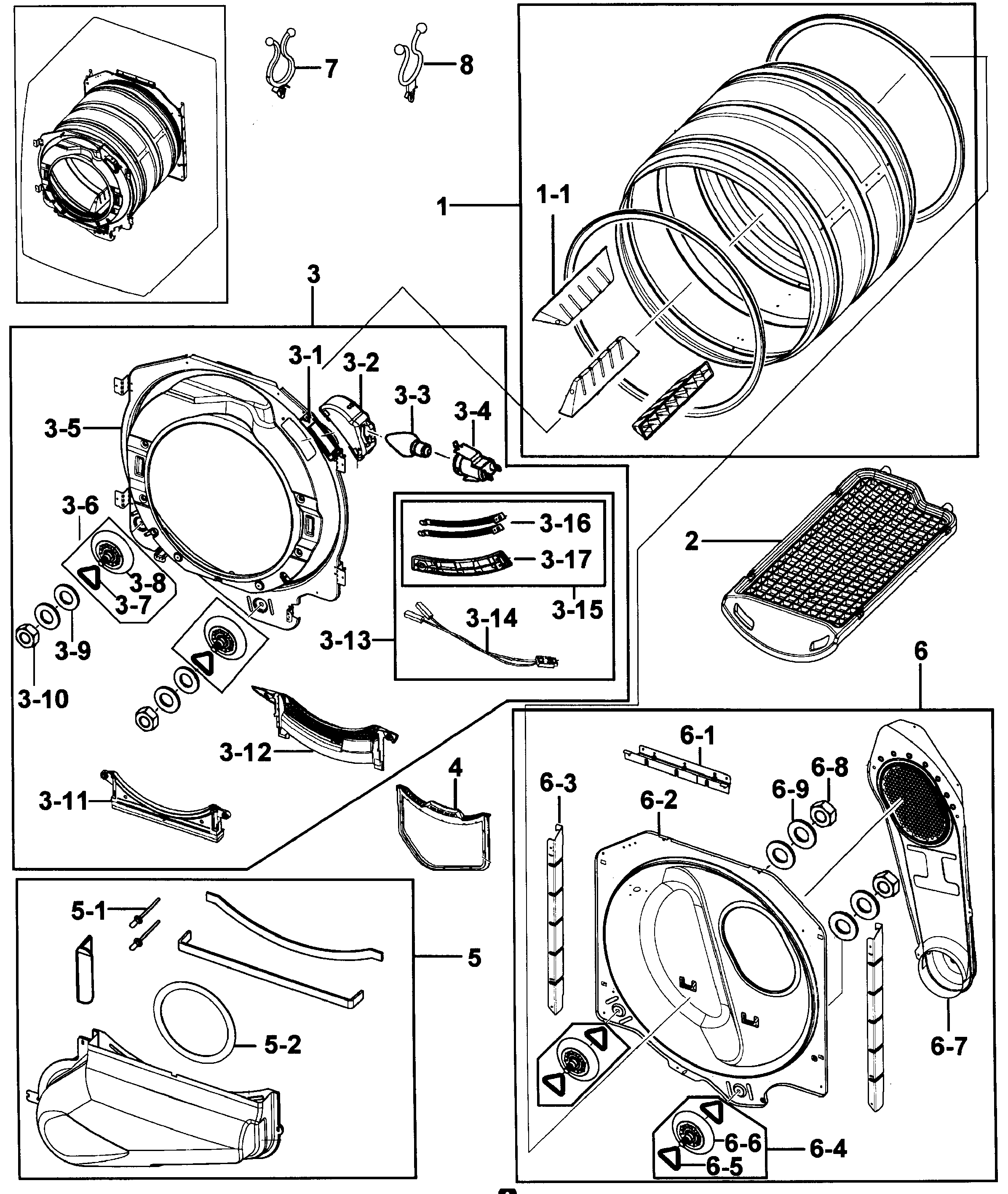 Samsung DV218AGB/XAA-00 drum assy diagram