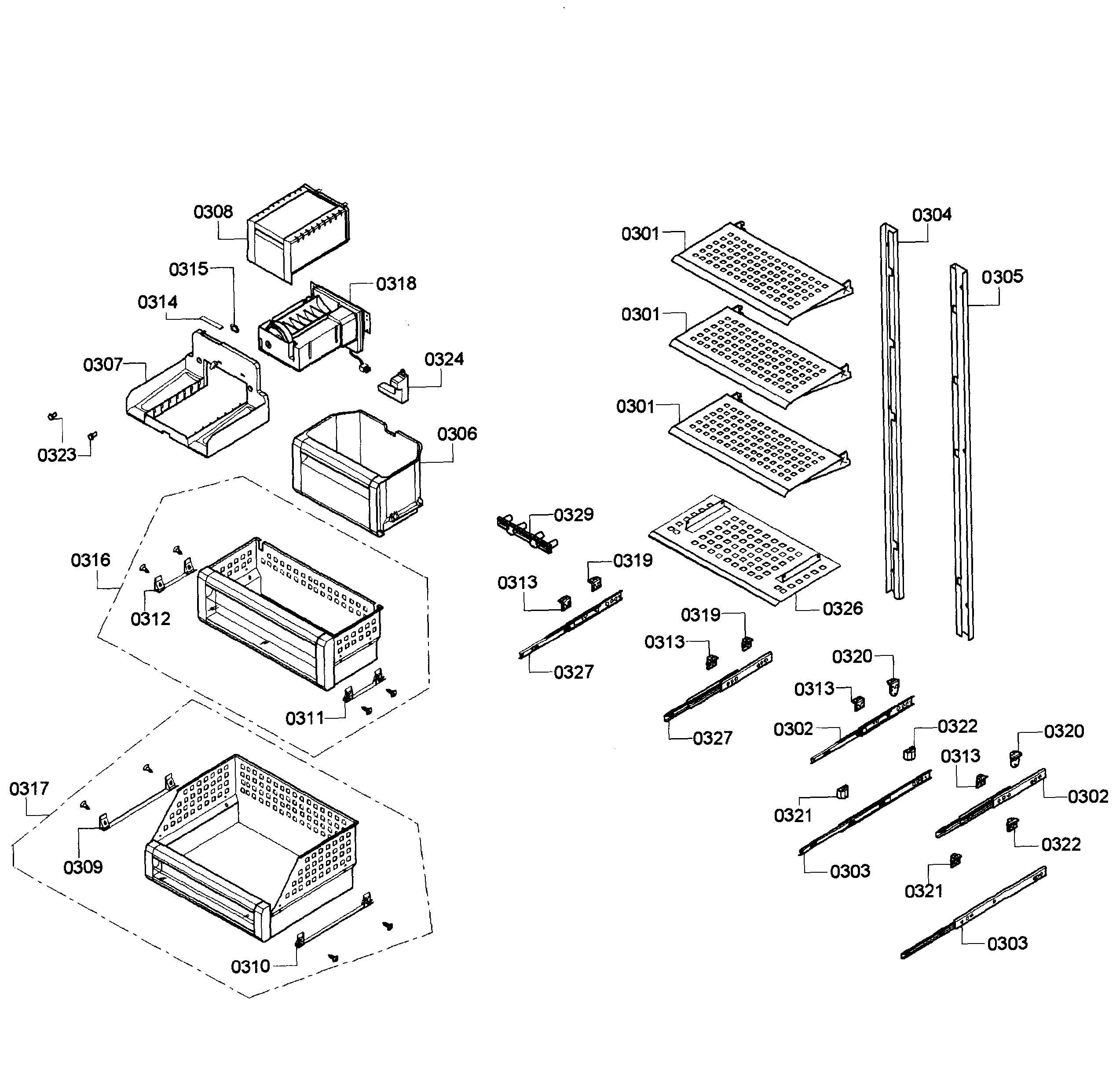 Thermador T24IF70NSP/46 shelfs diagram