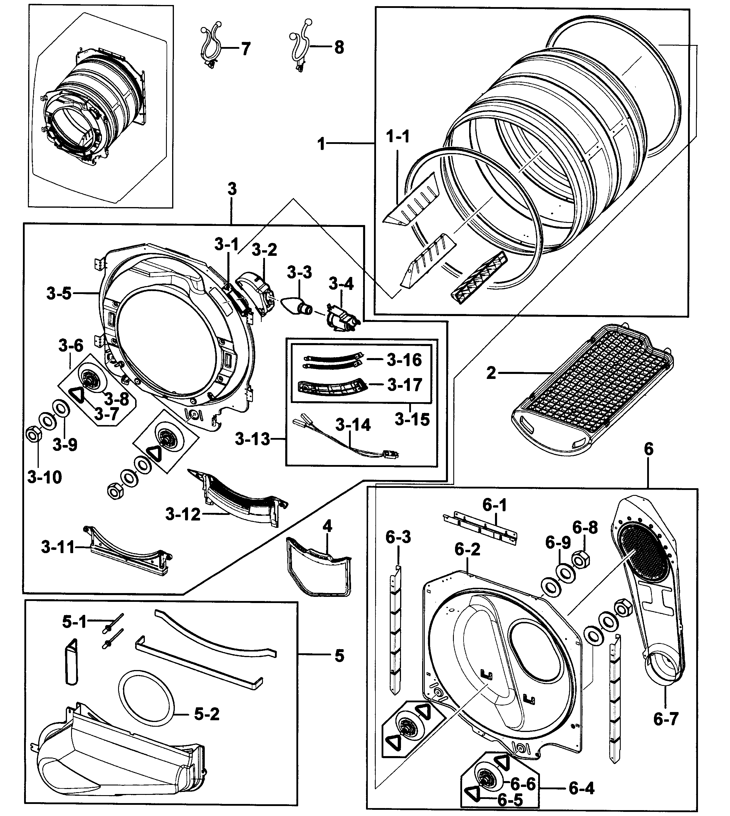 Samsung DV218AEW/XAA-00 drum assy diagram