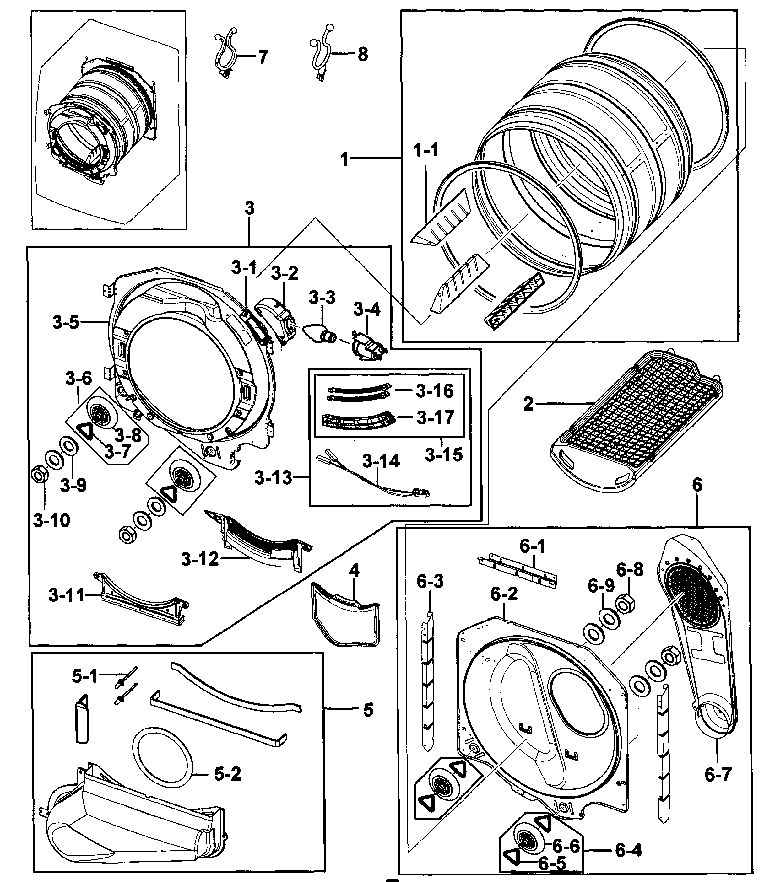 Samsung DV218AGW/XAA-00 drum assy diagram