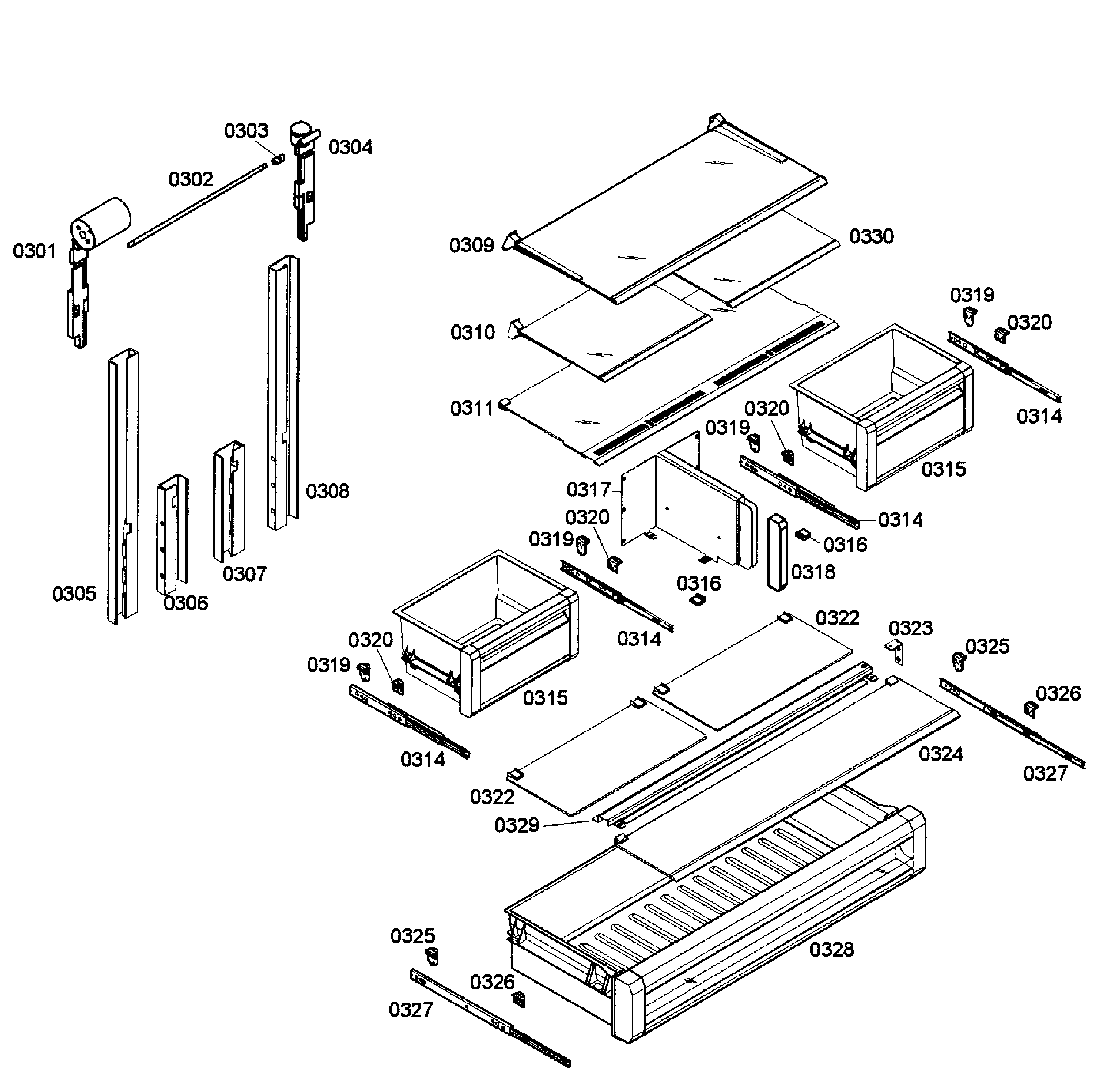 Thermador T36IT71NNP/02 shelfs refrig diagram