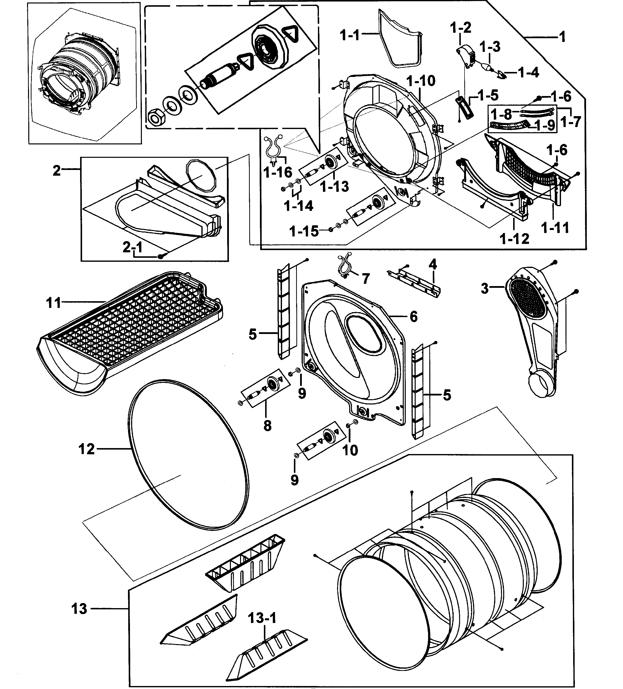 Samsung DV316LEW/XAA-00 drum assy diagram