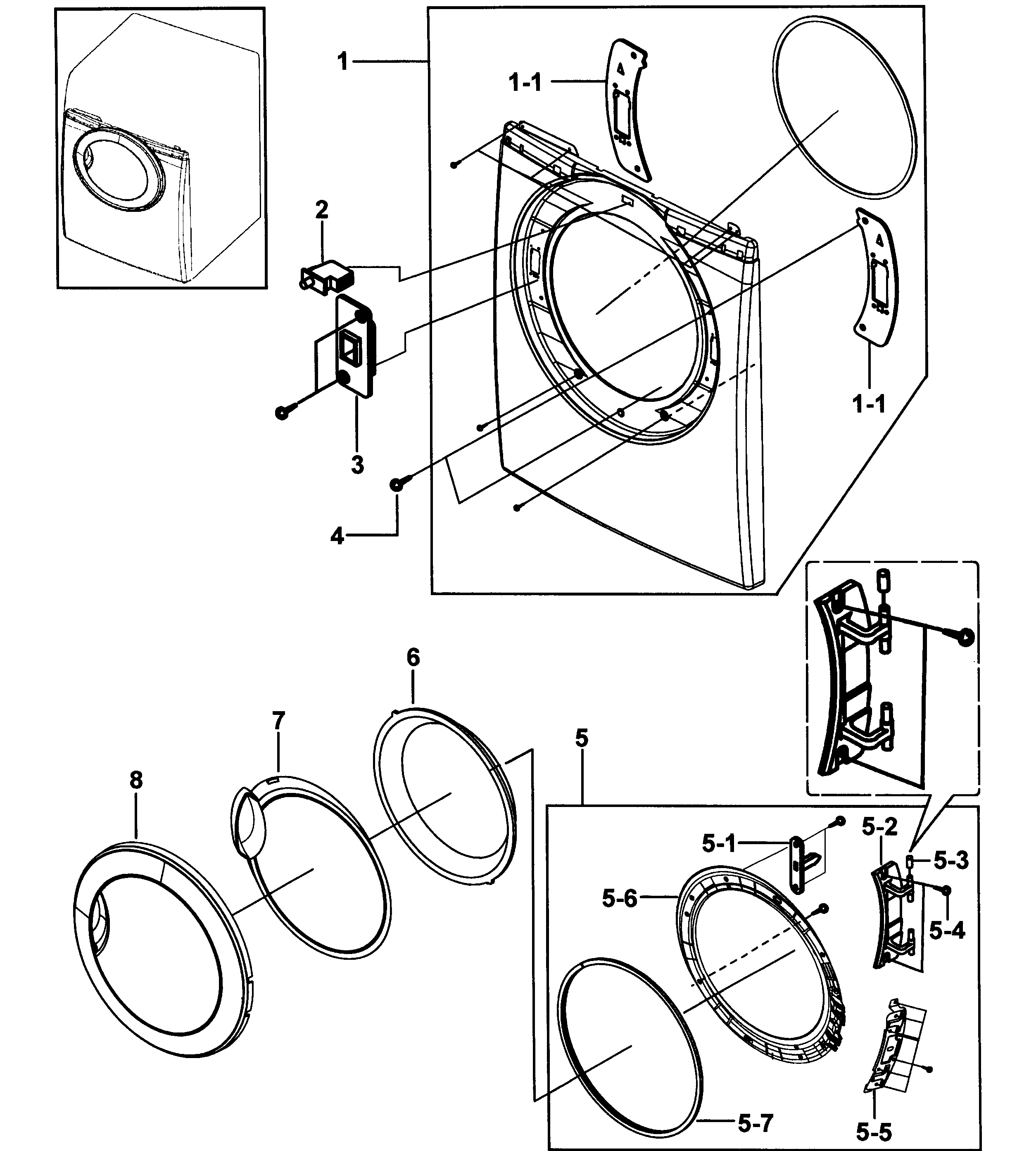 Samsung DV316LEW/XAA-00 door assy diagram