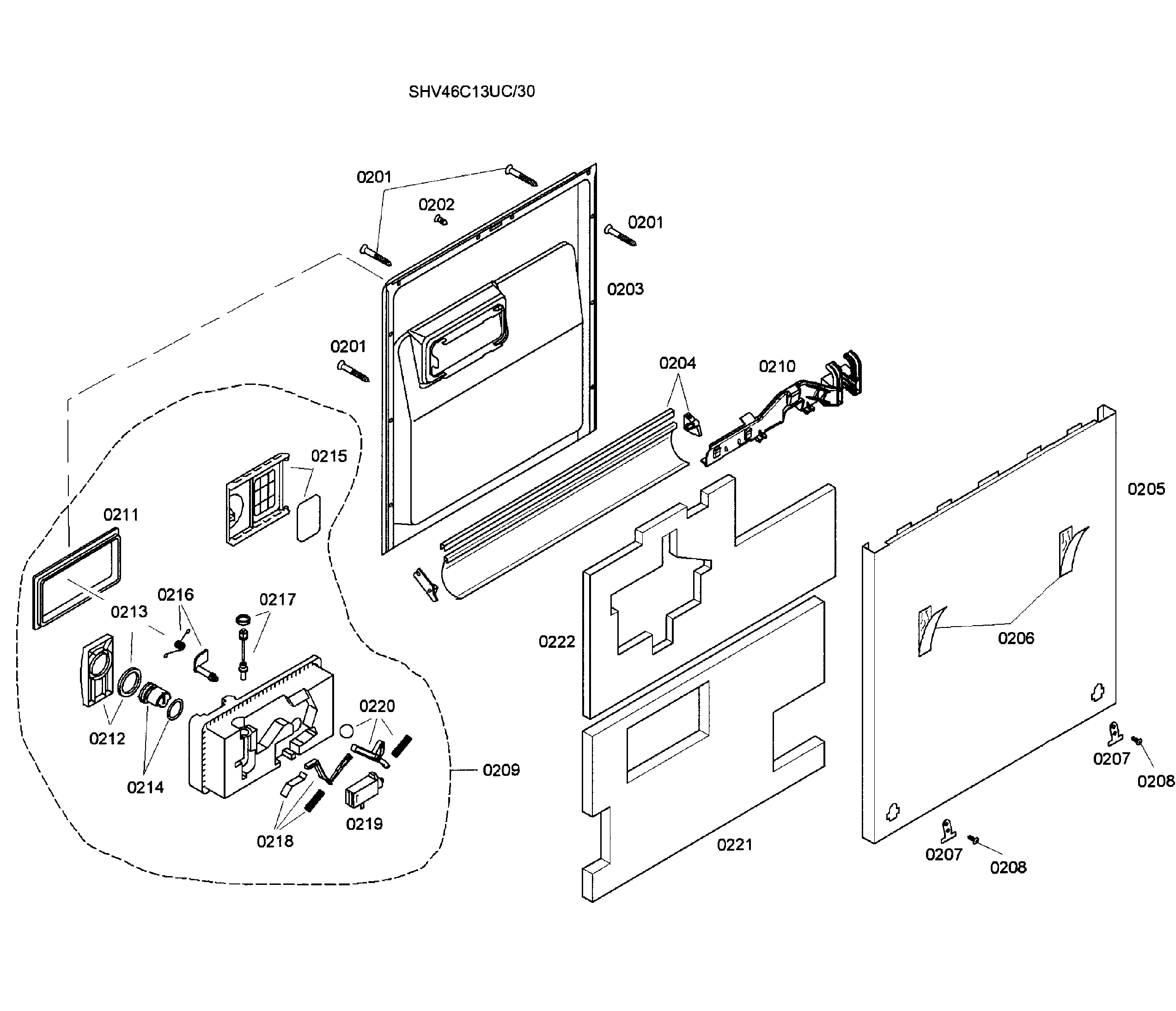 Bosch SHV46C13UC/30 door assy diagram