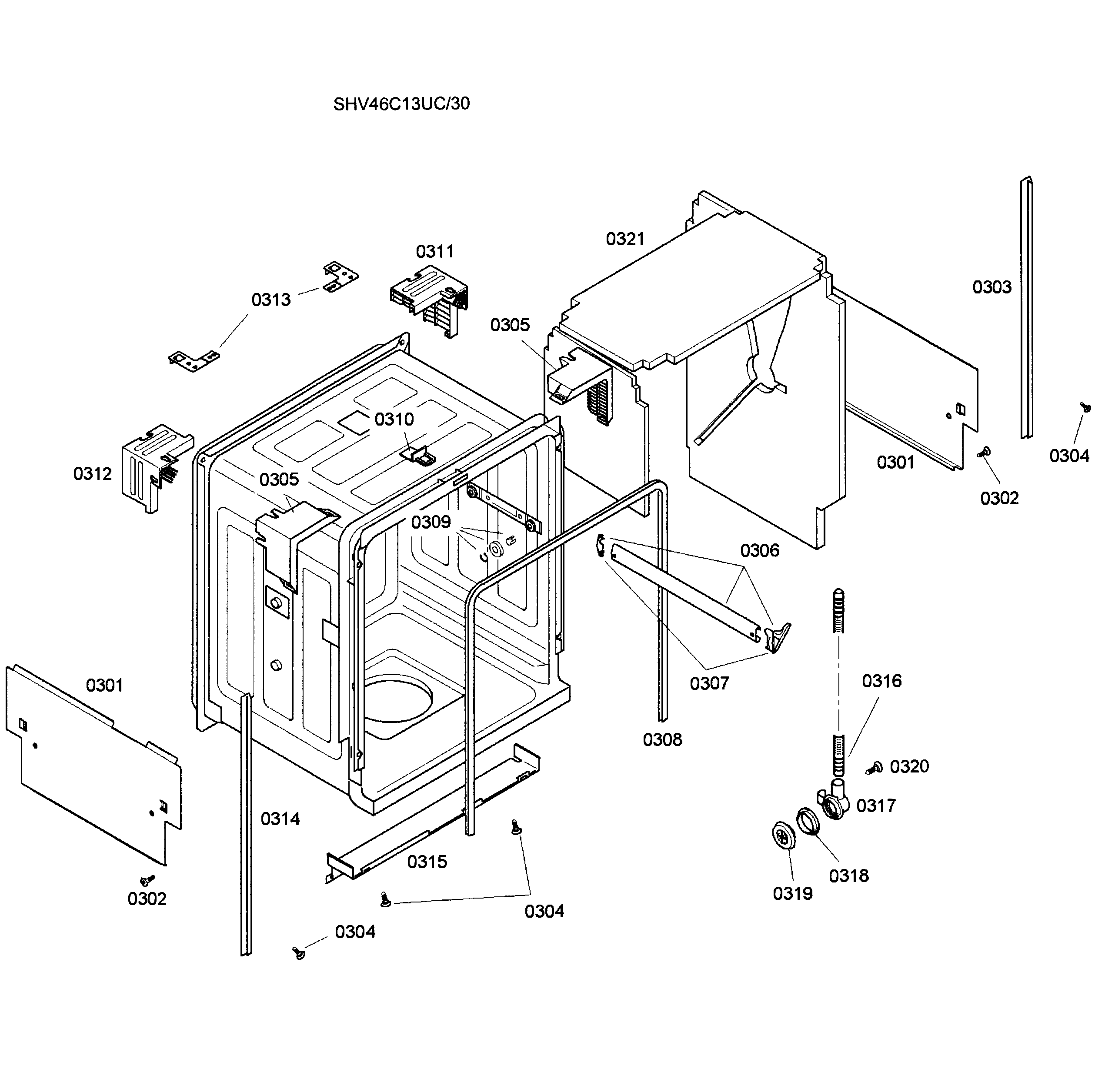 Bosch SHV46C13UC/30 cabinet assy diagram