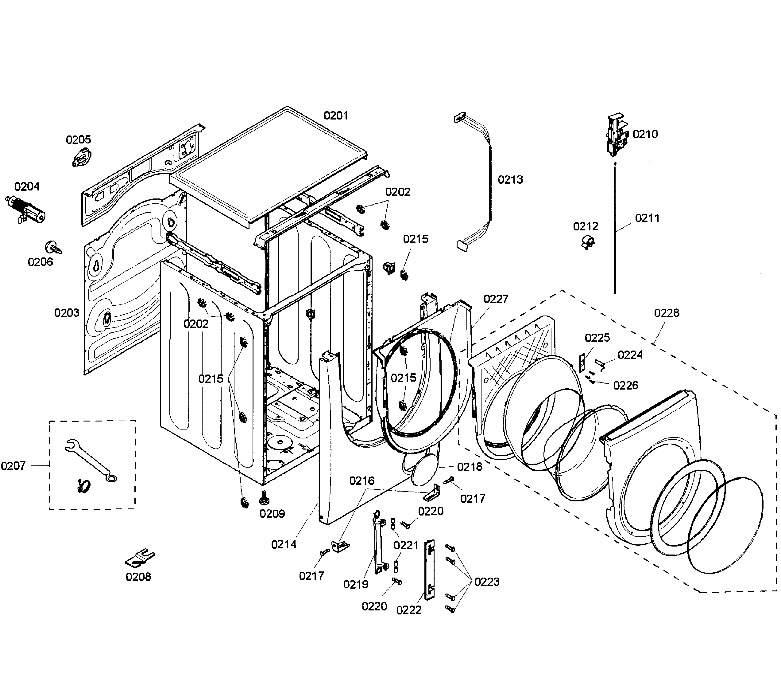 Bosch WFMC2100UC/01 cabinet/door diagram