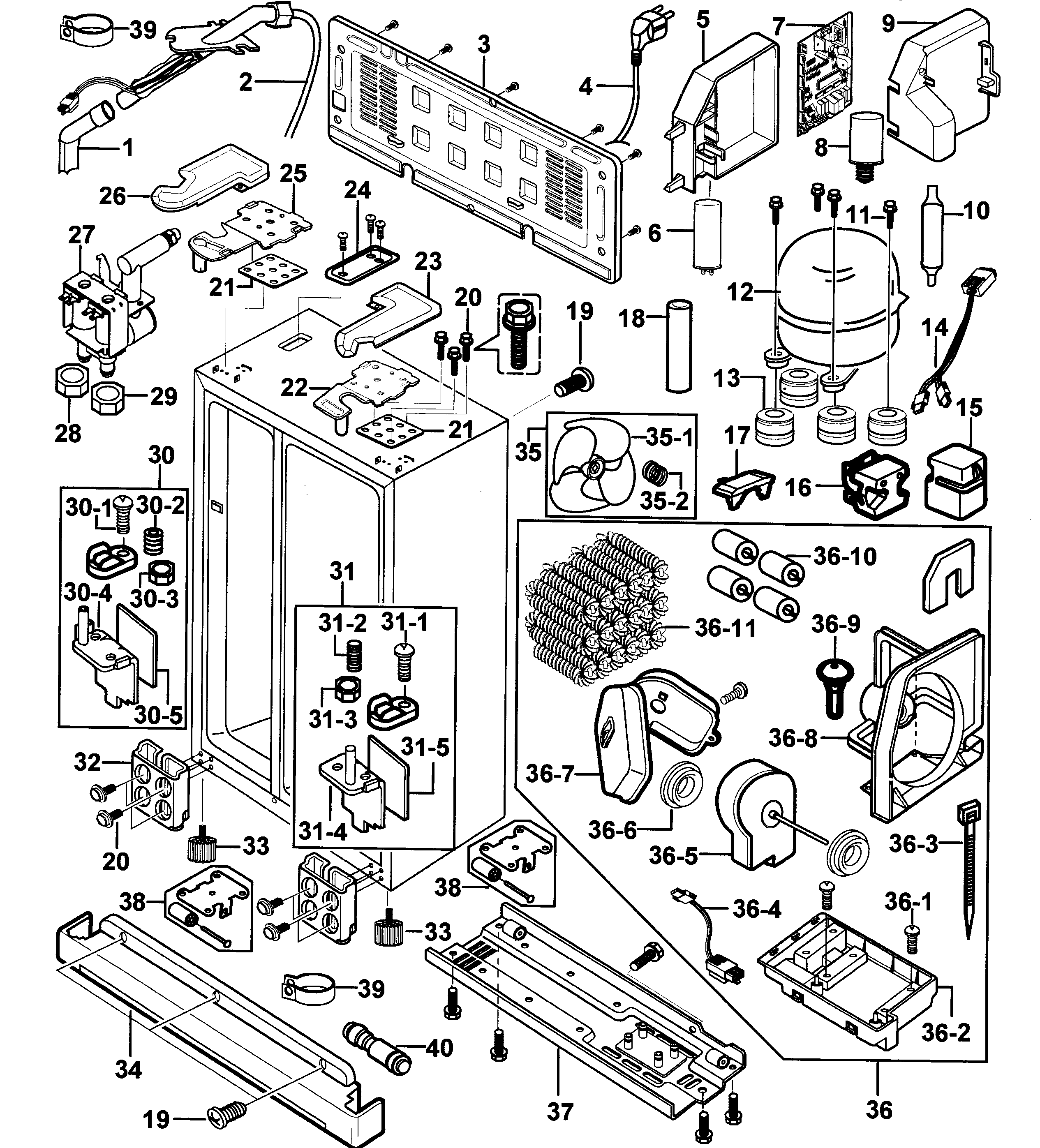 Samsung RS2534VQ/XAA-00 cabinet diagram