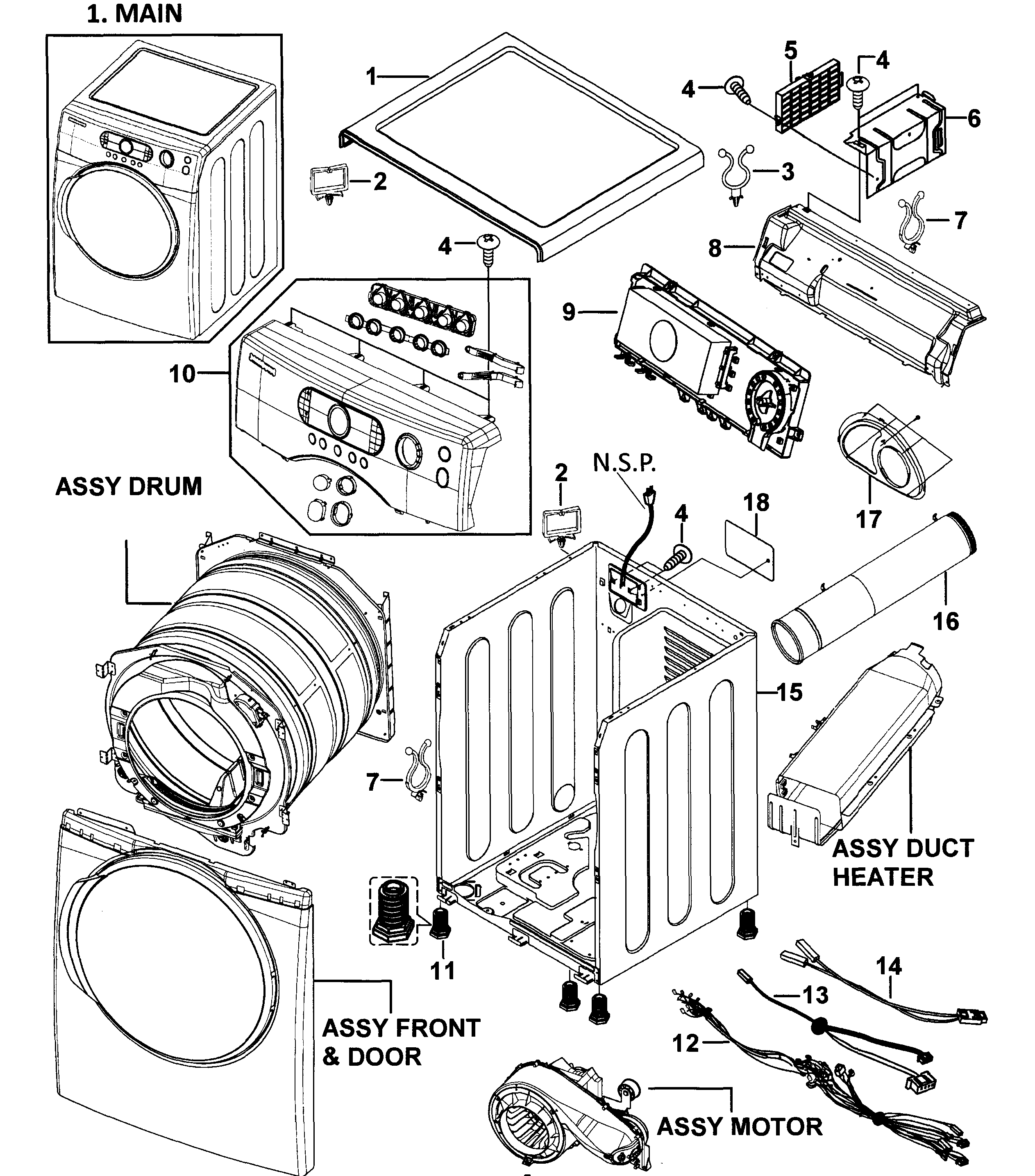 Samsung DV337AEW/XAA-00 main assy diagram