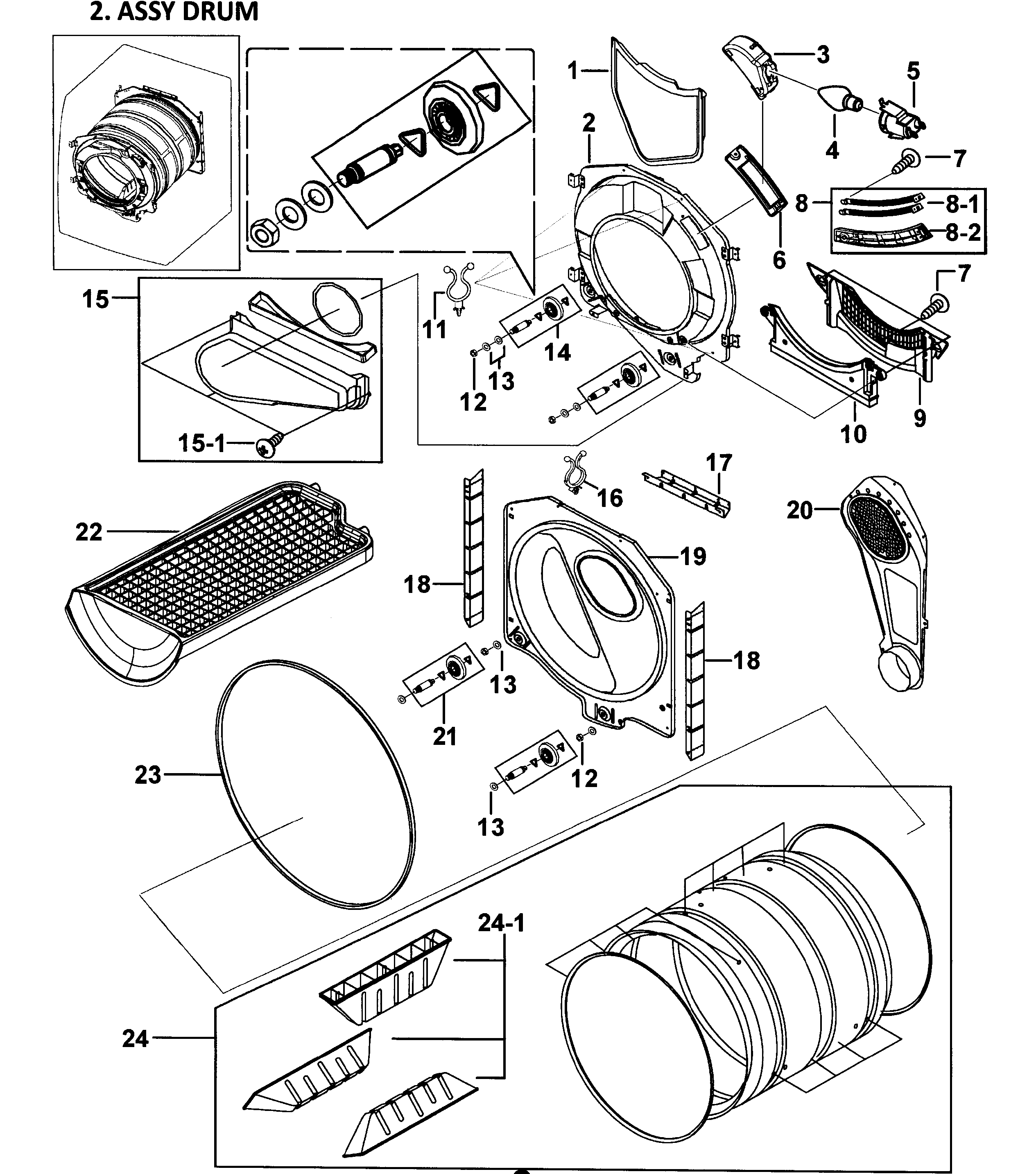 Samsung DV337AEW/XAA-00 drum assy diagram