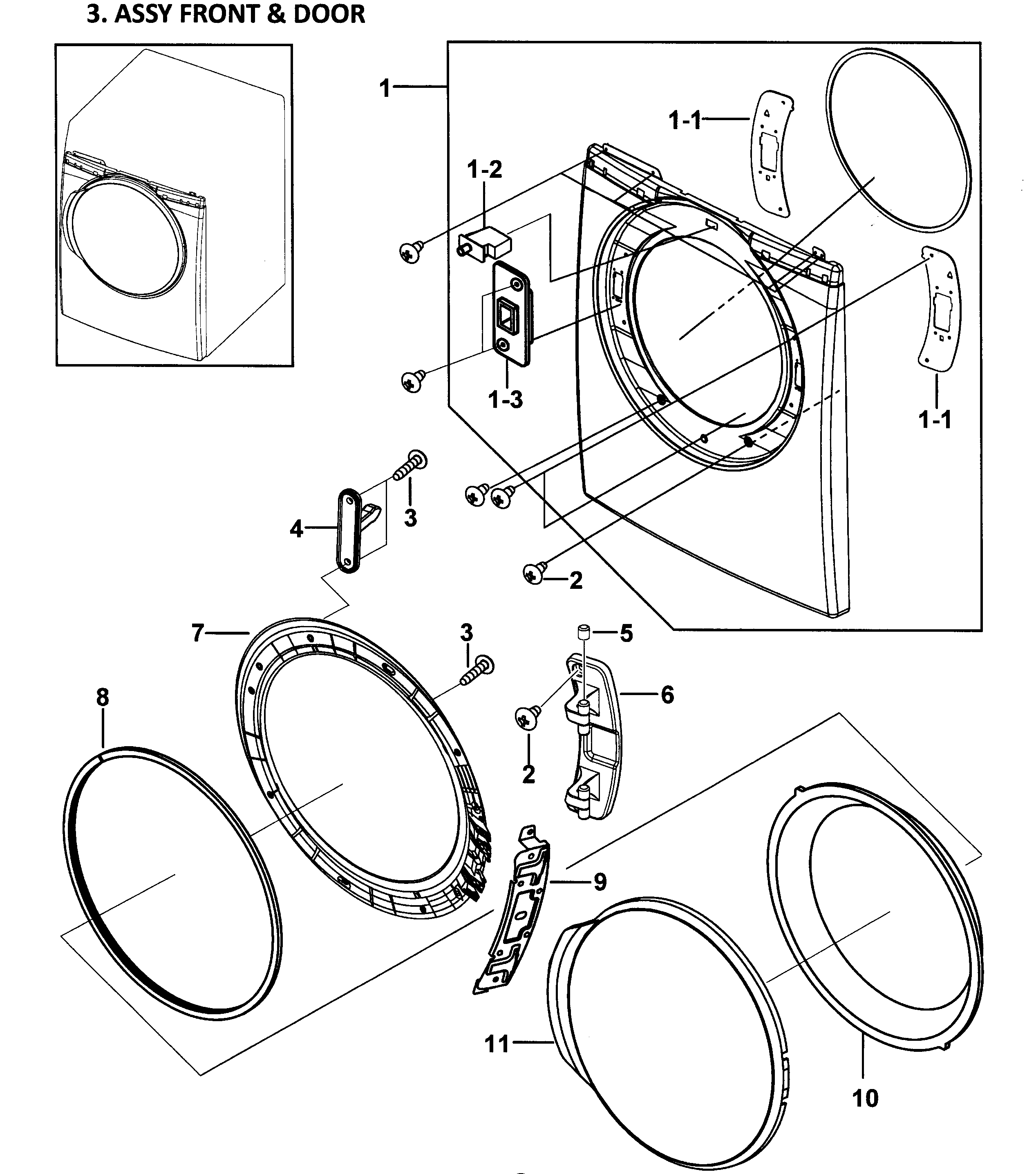 Samsung DV337AEW/XAA-00 front assy diagram