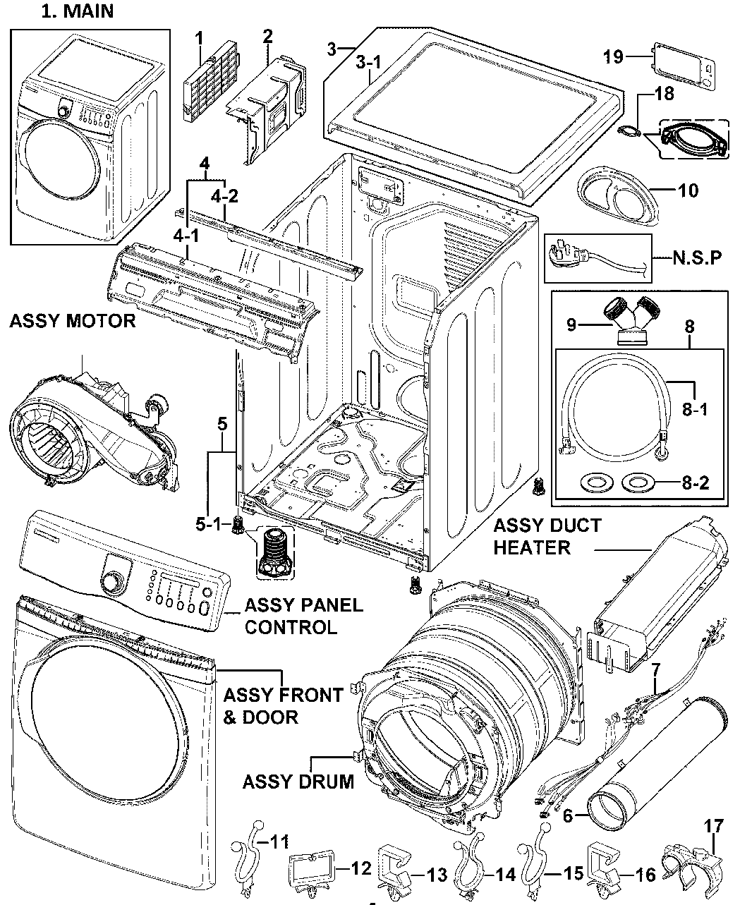Samsung DV409AEW/XAA-00 main assy diagram