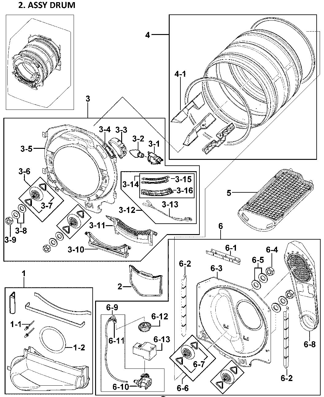 Samsung DV409AEW/XAA-00 drum assy diagram
