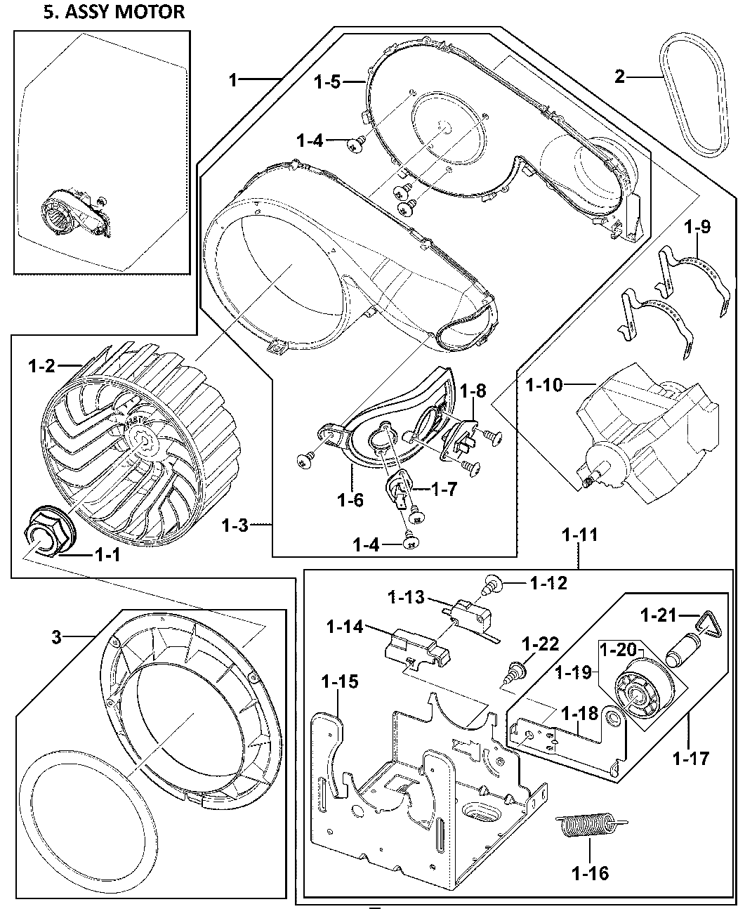 Samsung DV409AEW/XAA-00 motor assy diagram