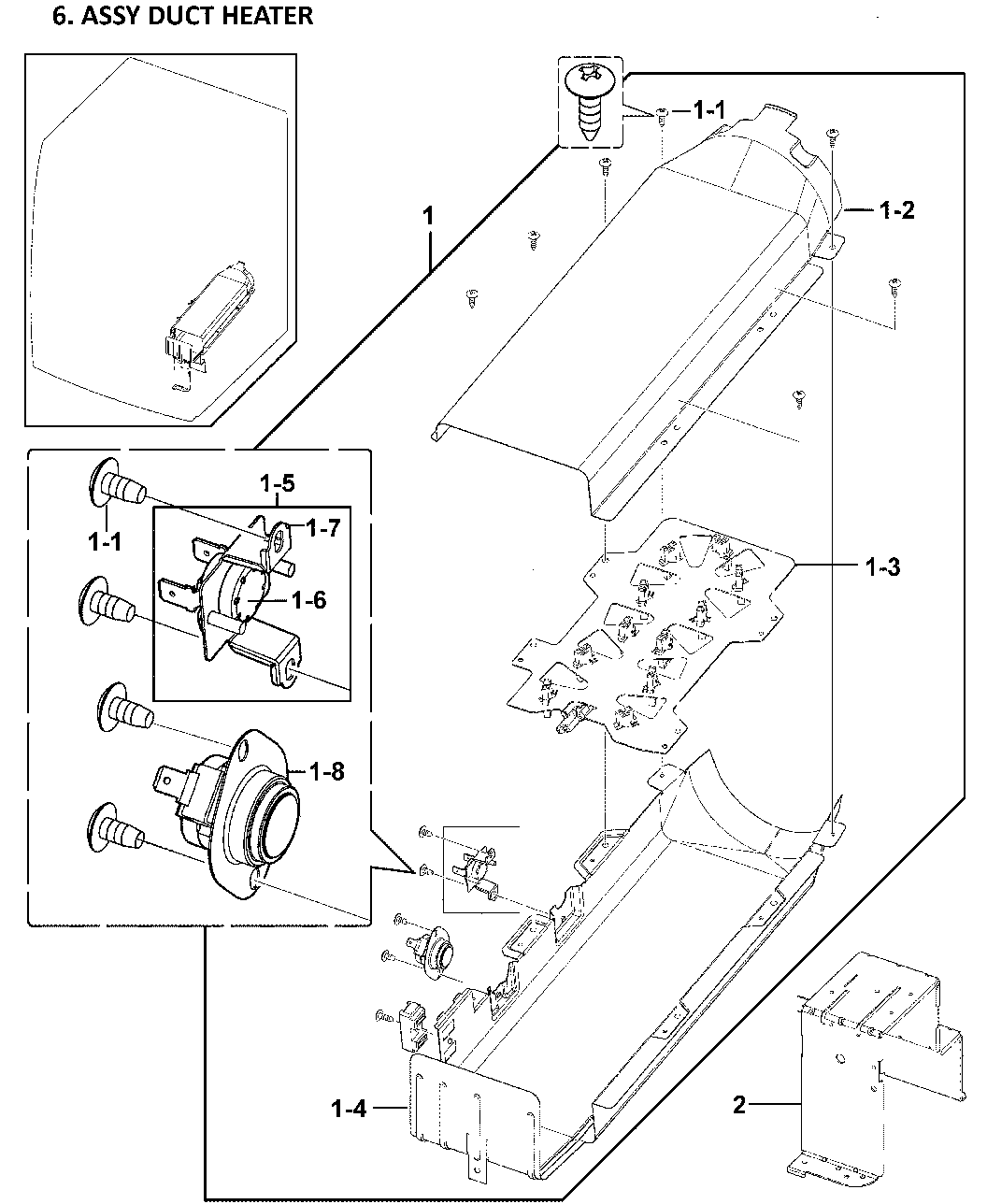 Samsung DV409AEW/XAA-00 heater assy diagram