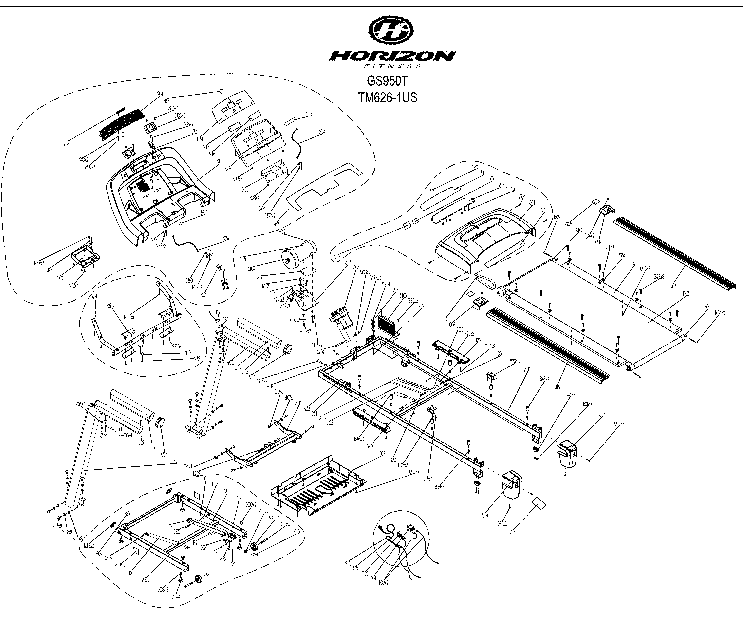 Horizon GS950T treadmill diagram