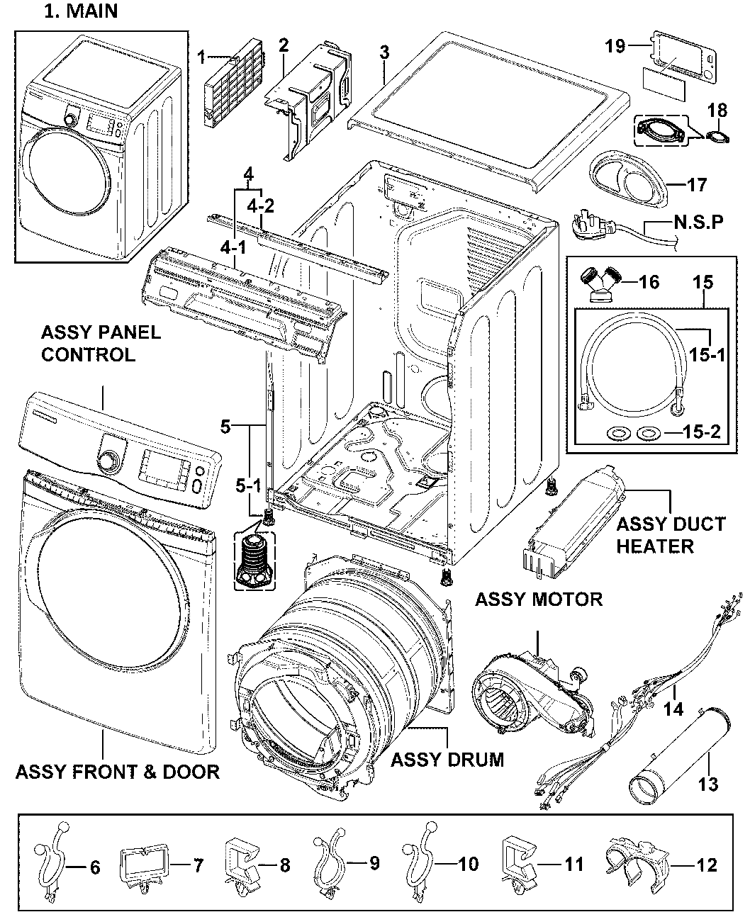 Samsung DV419AEW/XAA-00 main assy diagram