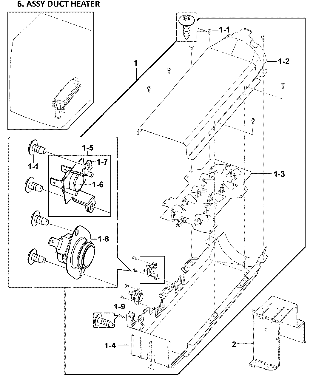 Samsung DV419AEW/XAA-00 heater assy diagram
