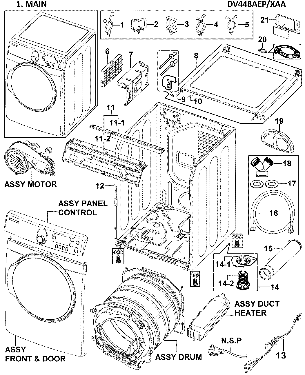 Samsung DV448AEP/XAA-00 main assy diagram