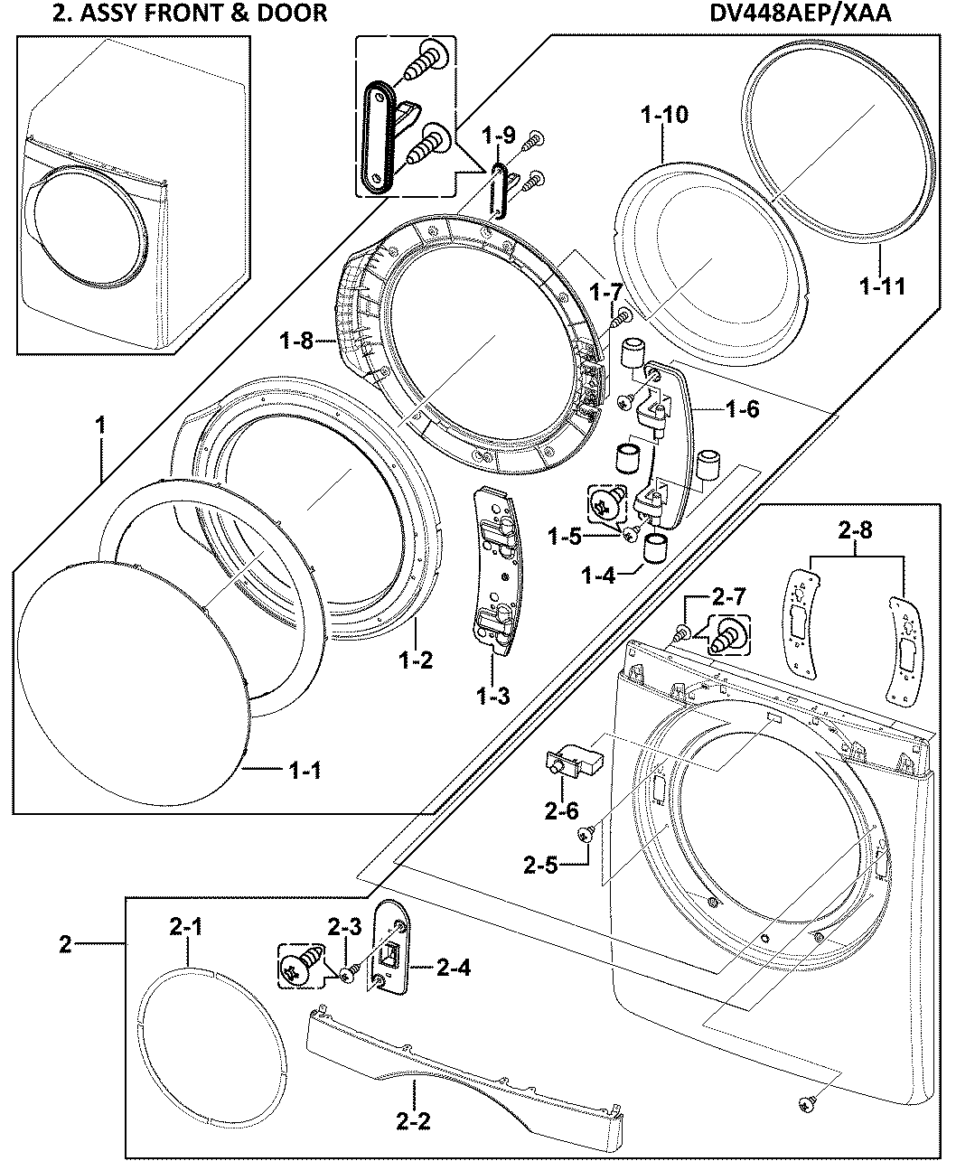 Samsung DV448AEP/XAA-00 front assy diagram