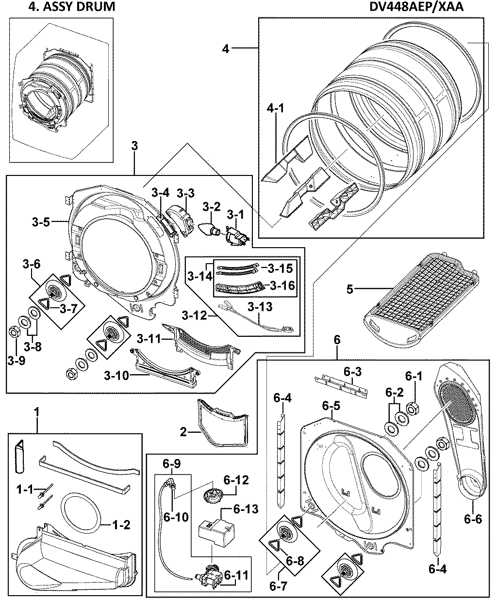 Samsung DV448AEP/XAA-00 drum assy diagram