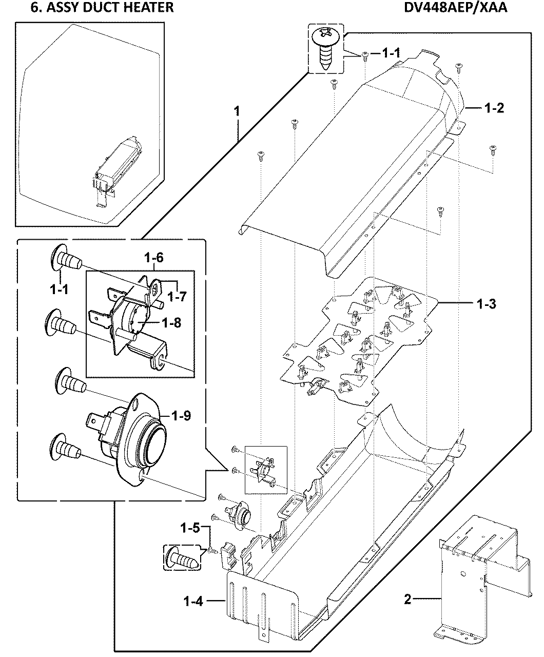 Samsung DV448AEP/XAA-00 heater assy diagram