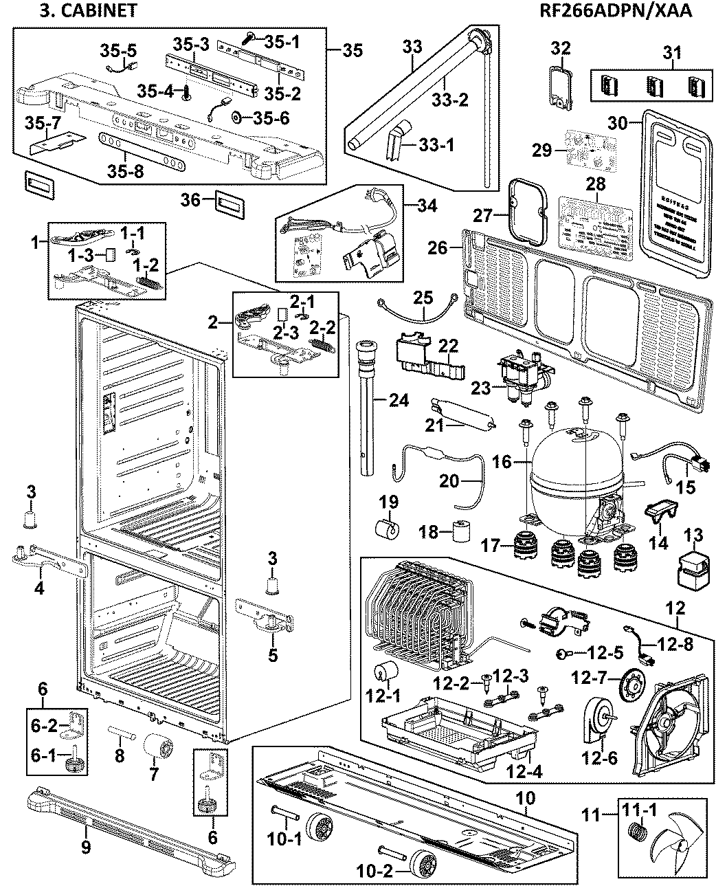 Samsung RF266ADPN/XAA-00 cabinet assy diagram