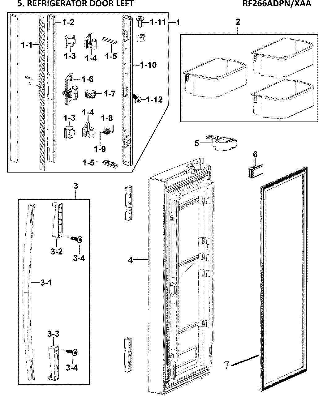Samsung RF266ADPN/XAA-00 left door diagram