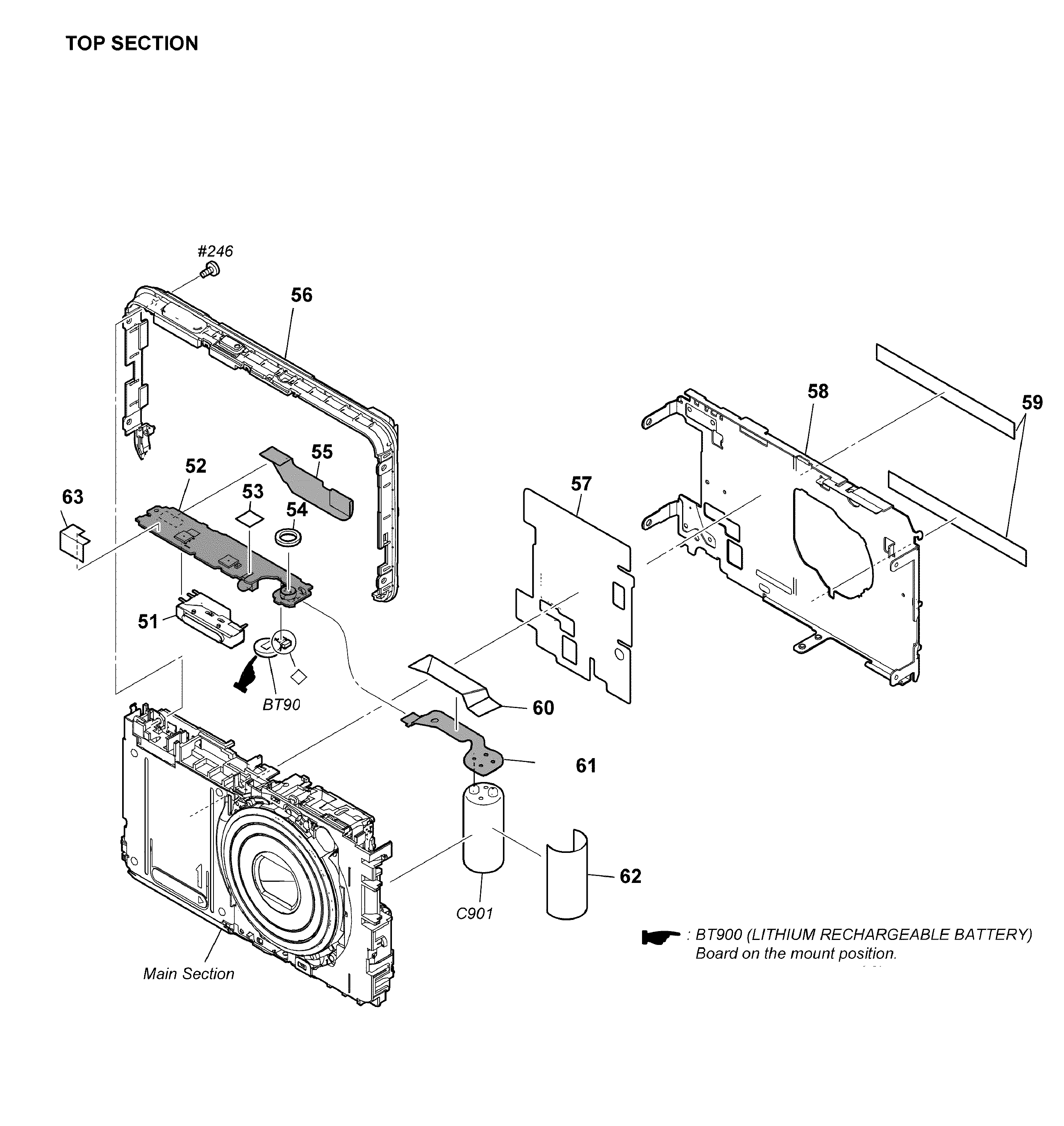 Sony DSC-W650/R top assy diagram