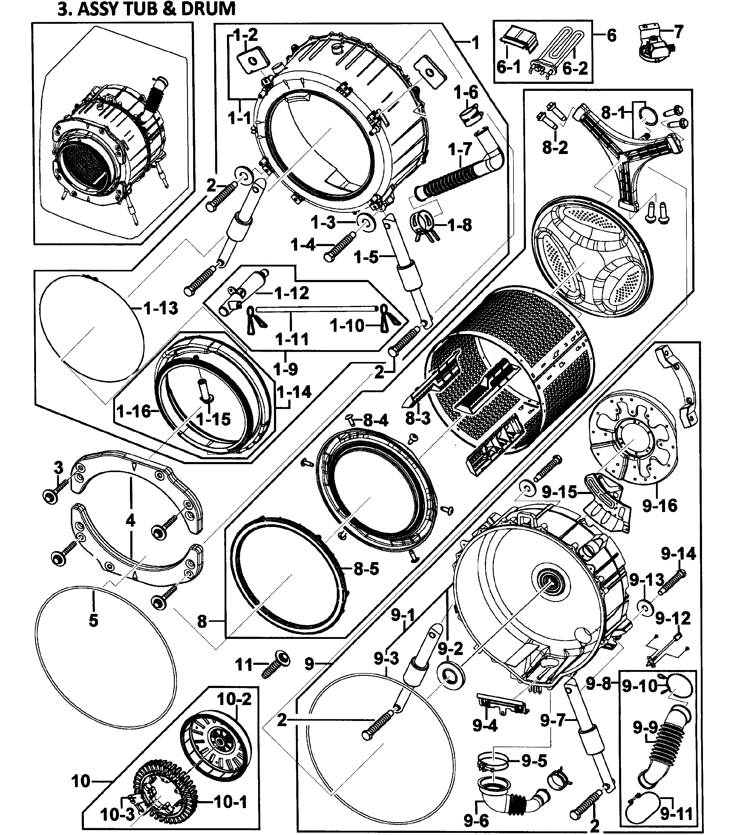 Samsung WF419AAU/XAA-00 tub/drum assy diagram