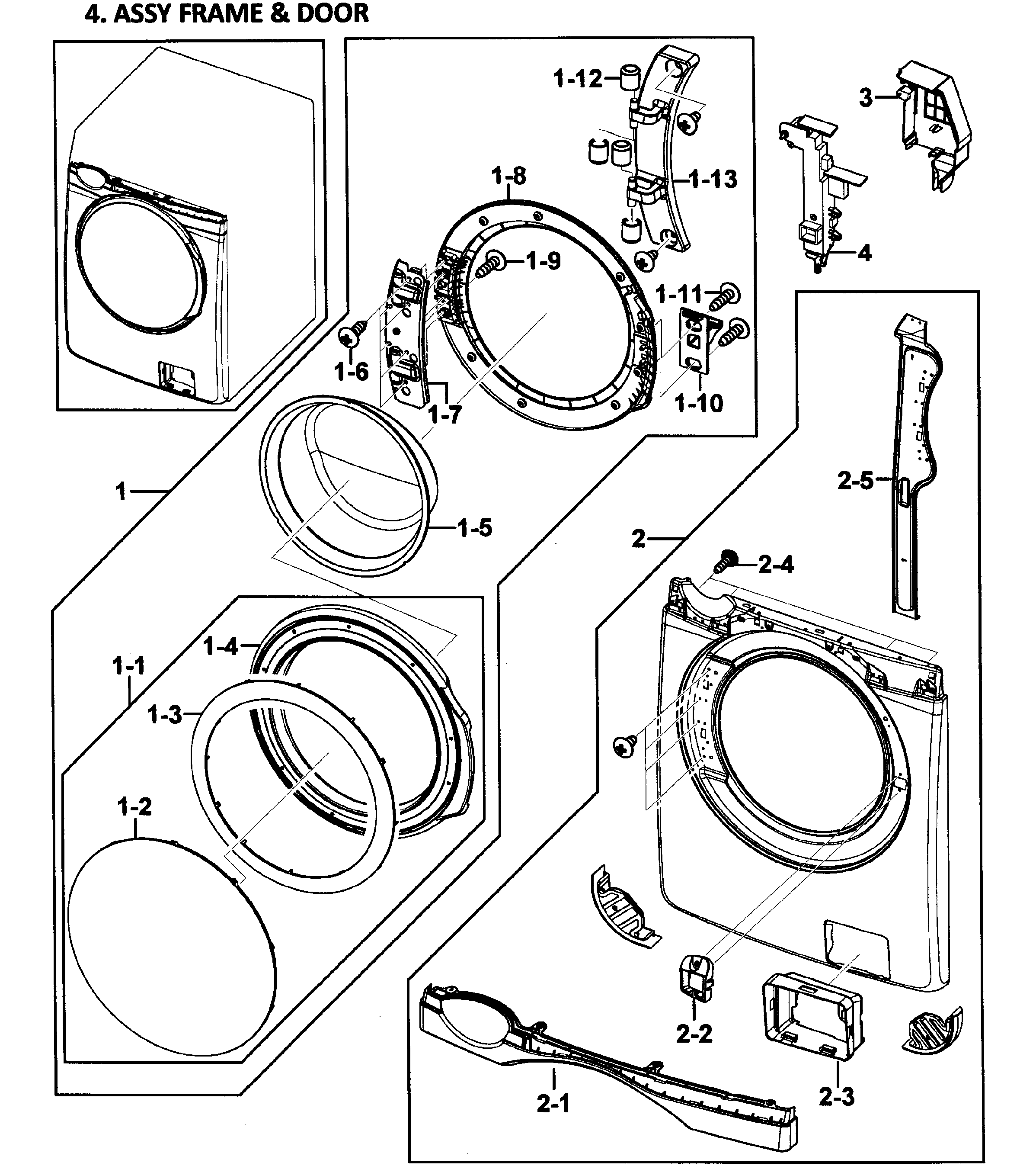 Samsung WF419AAU/XAA-00 door assy diagram