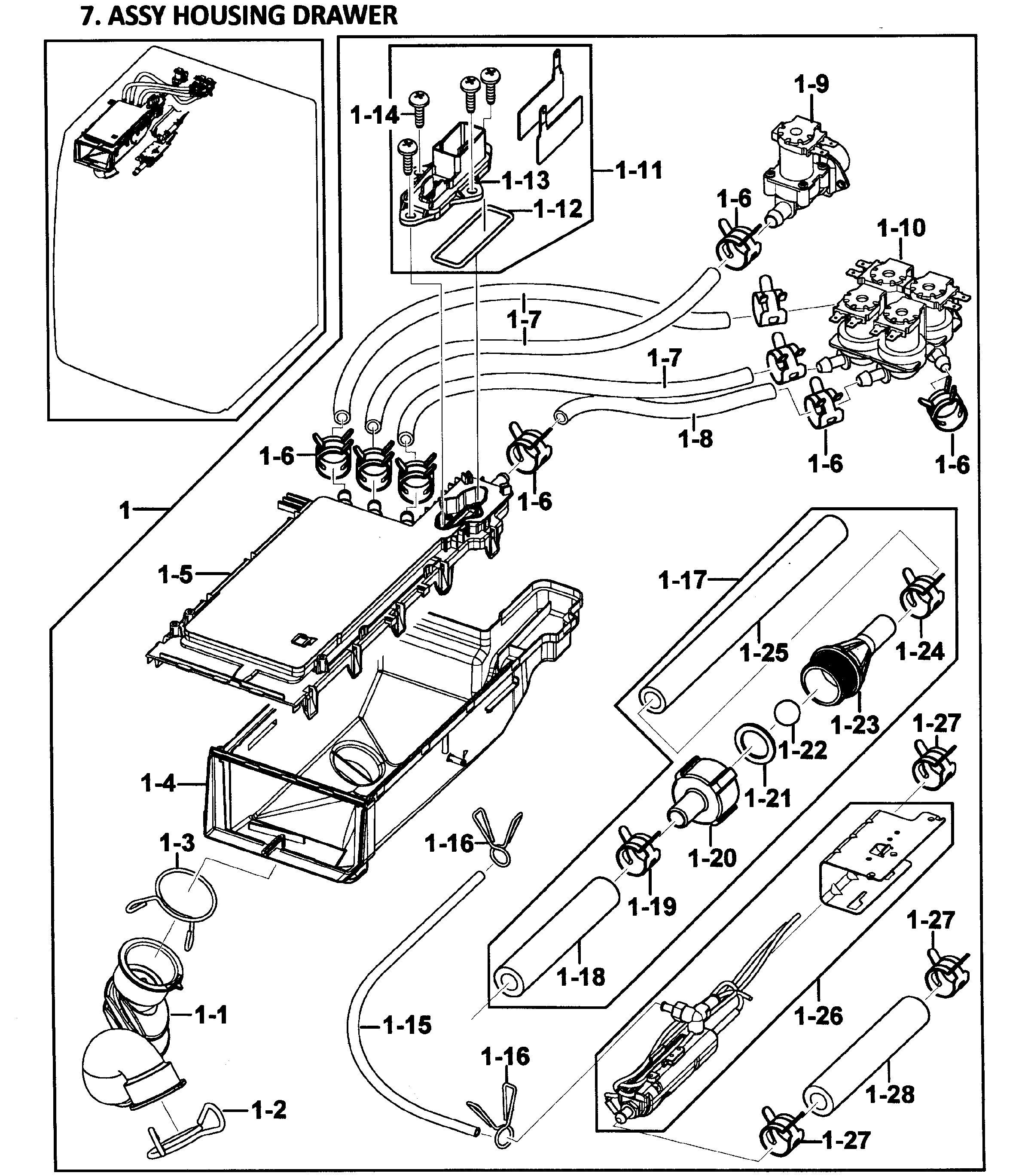 Samsung WF419AAU/XAA-00 drawer housing diagram