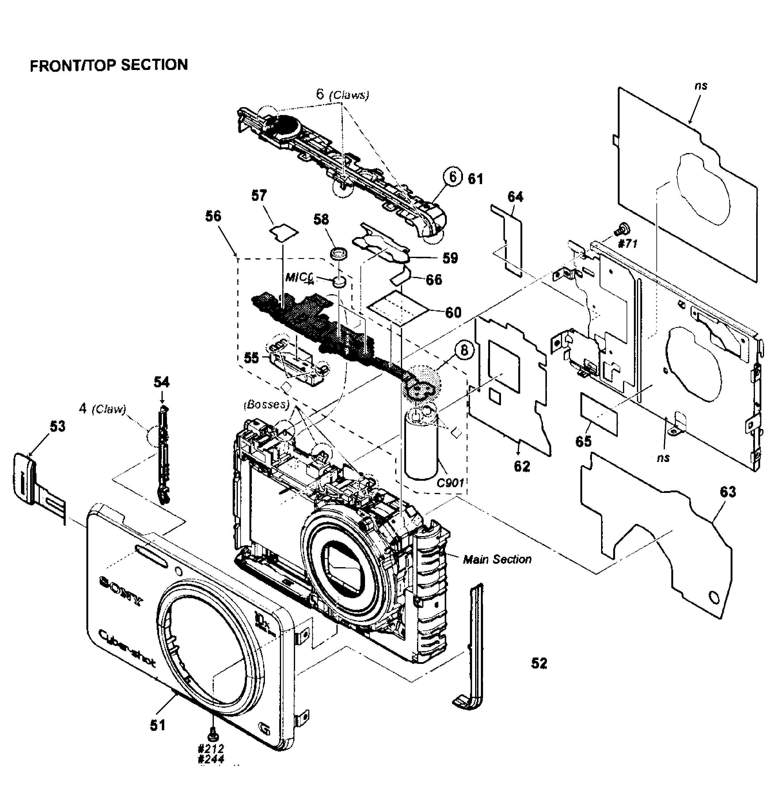 Sony DSC-WX150/R front/top assy diagram