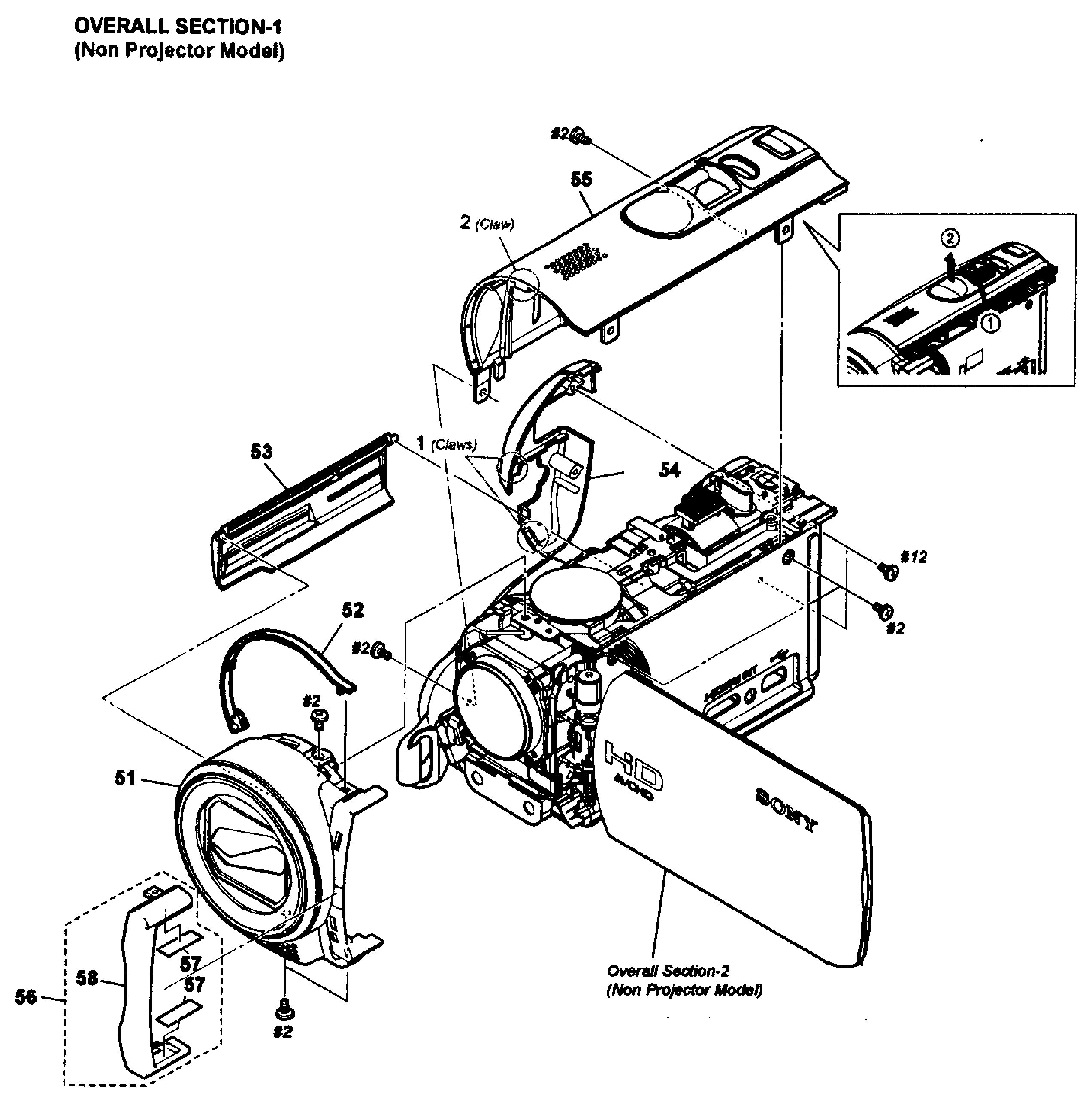 Sony HDR-CX190/B front/top assy diagram