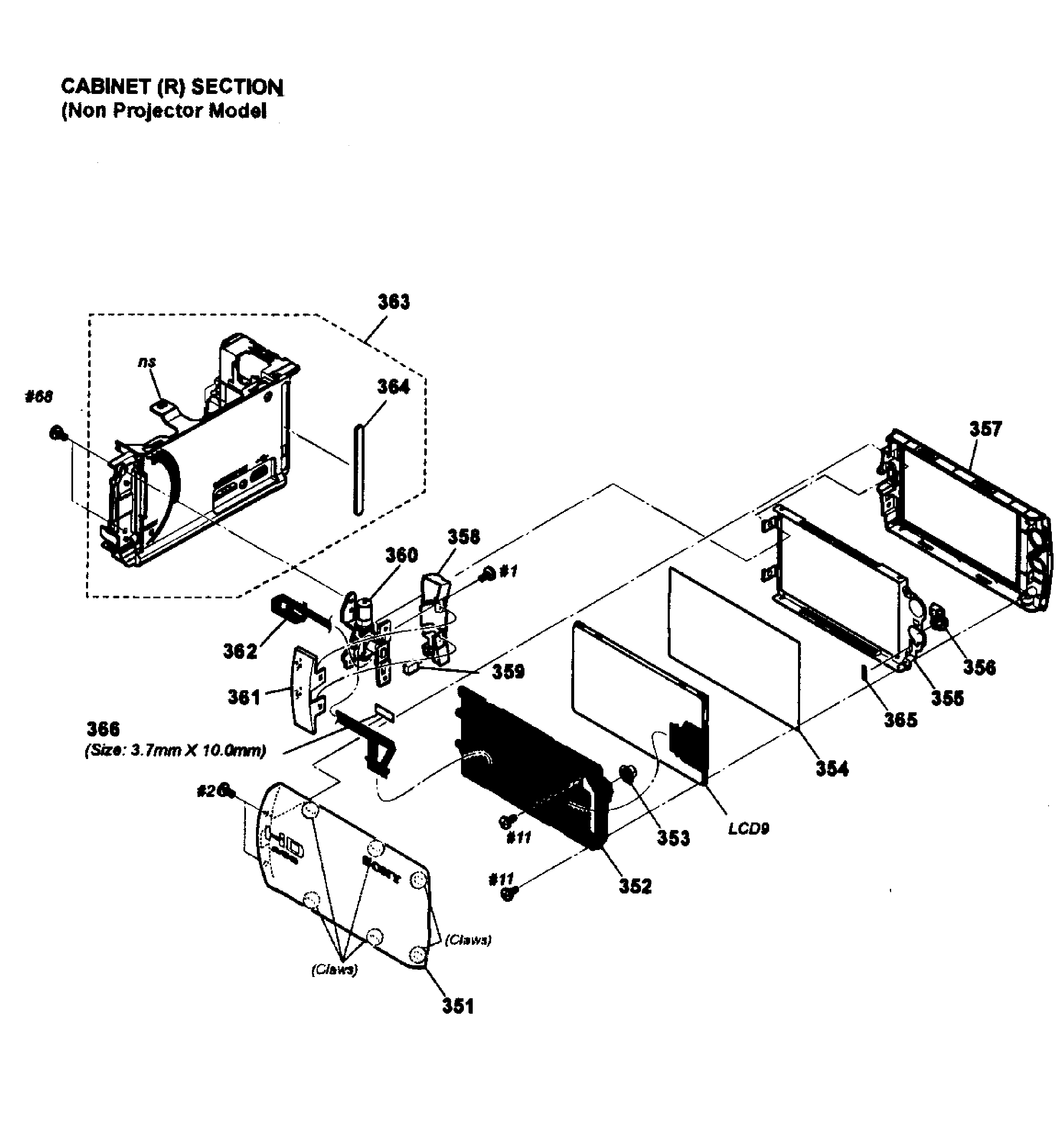 Sony HDR-CX190/L right/lcd assy diagram