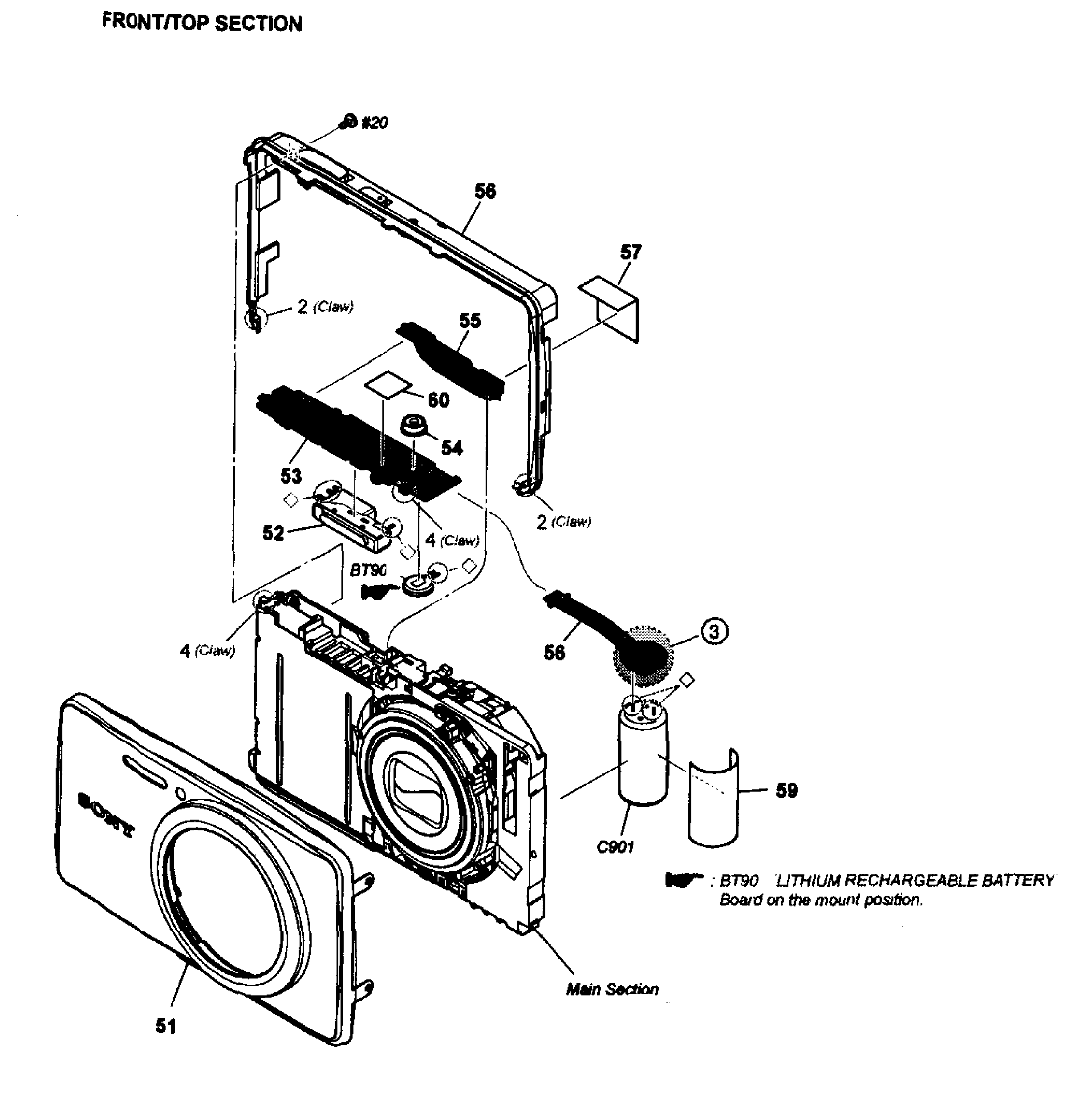 Sony DSC-W690/B front assy diagram