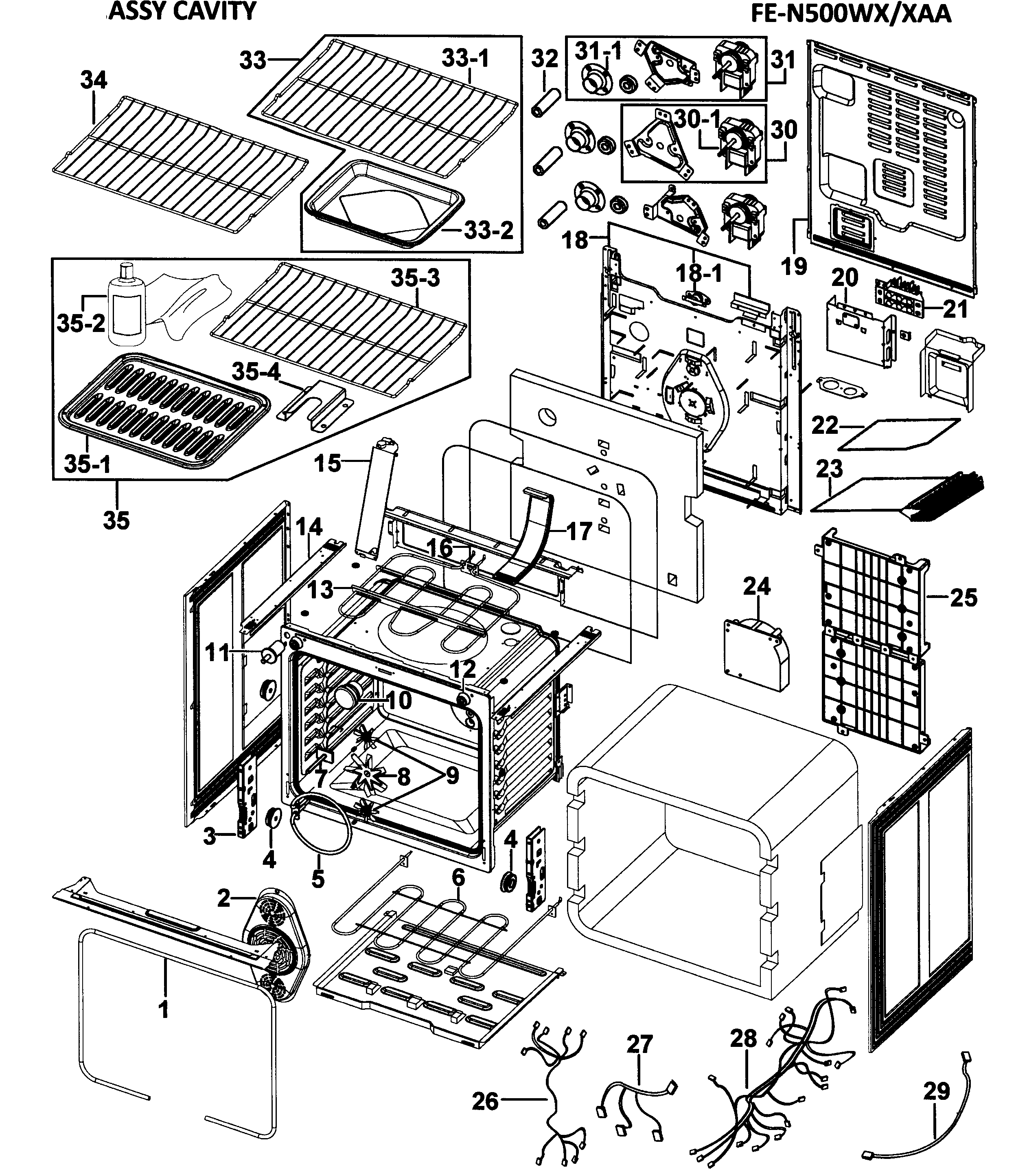 Samsung FE-N500WX/XAA-00 cavity assy diagram