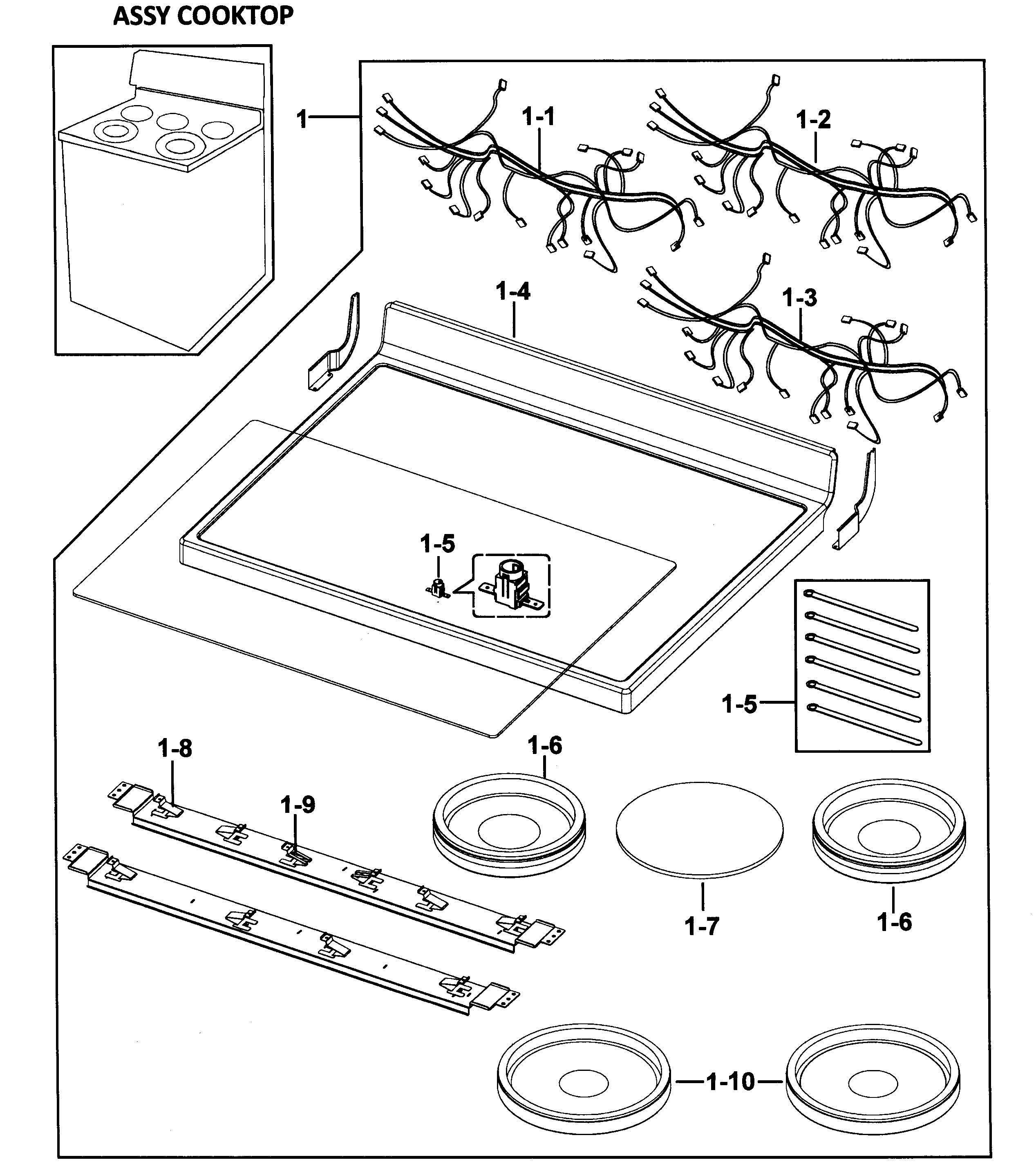 Samsung FTQ352IWUX/XAA-01 cooktop assy diagram