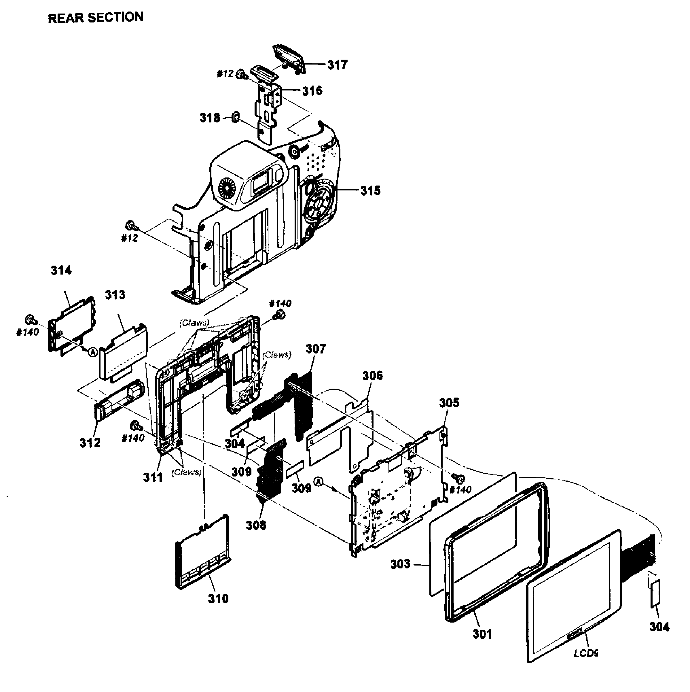 Sony DSC-HX200V rear assy diagram