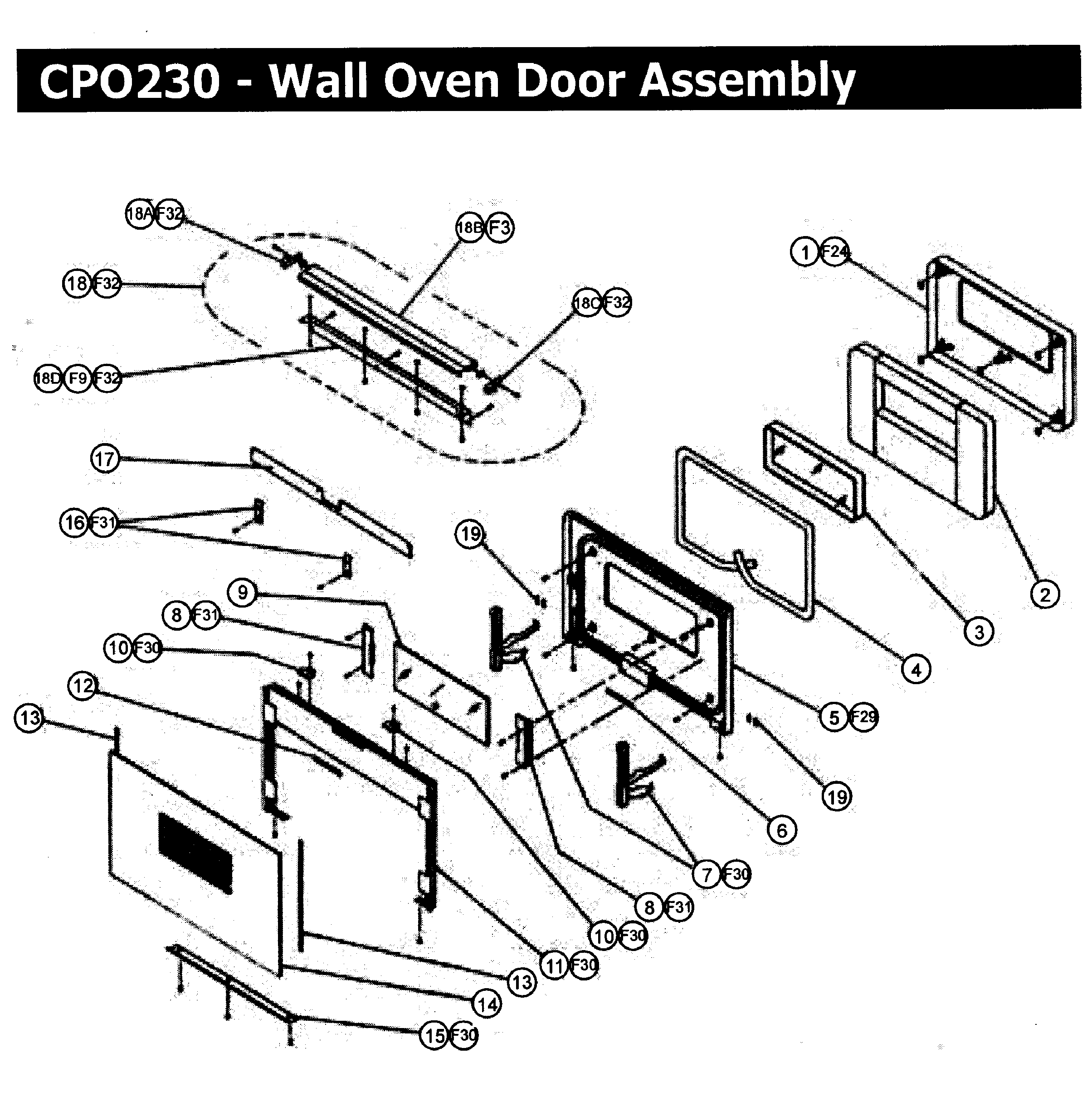 Dacor CPO230 door assy diagram