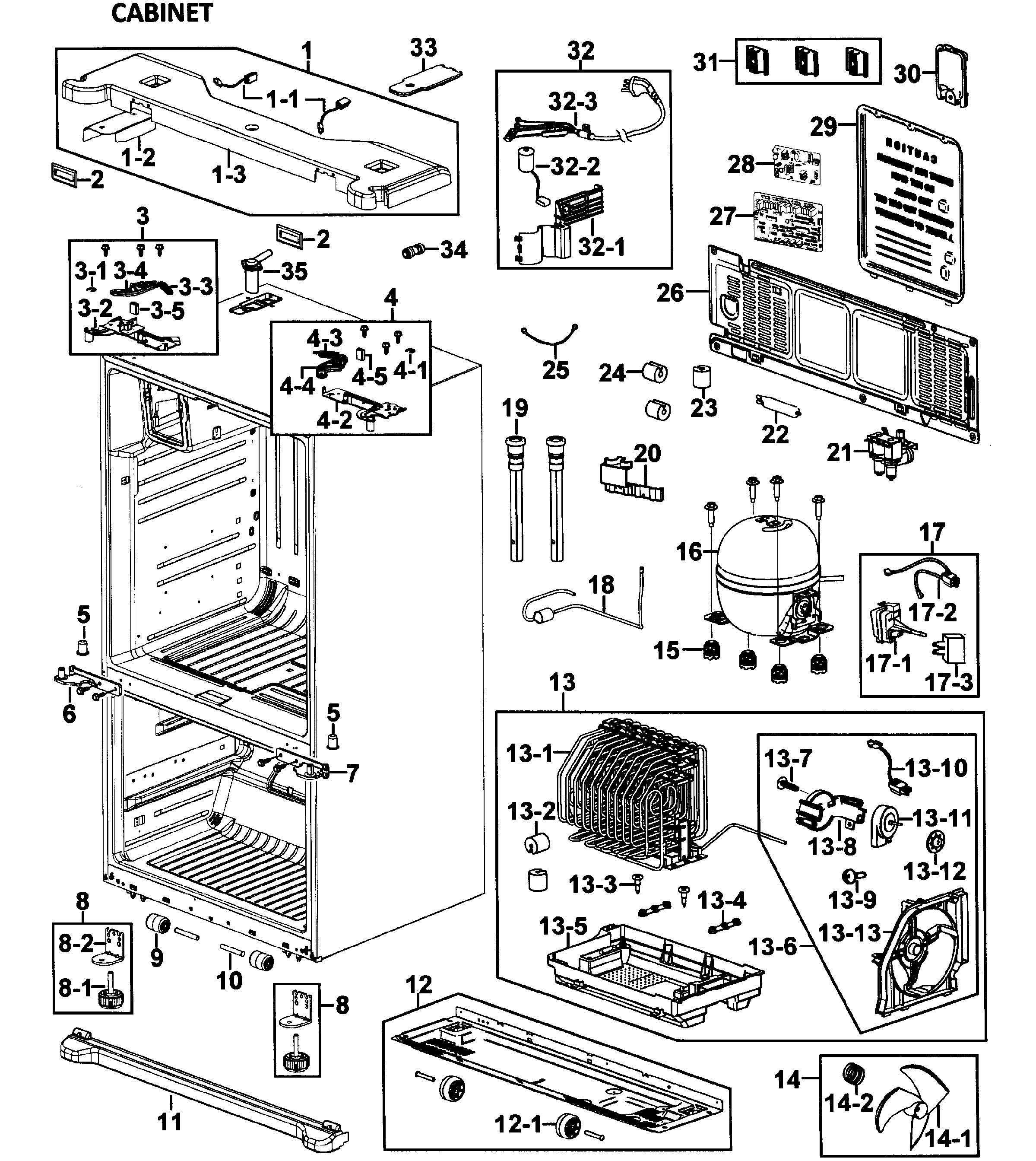 Samsung RF26VABWP/XAA-00 cabinet assy diagram