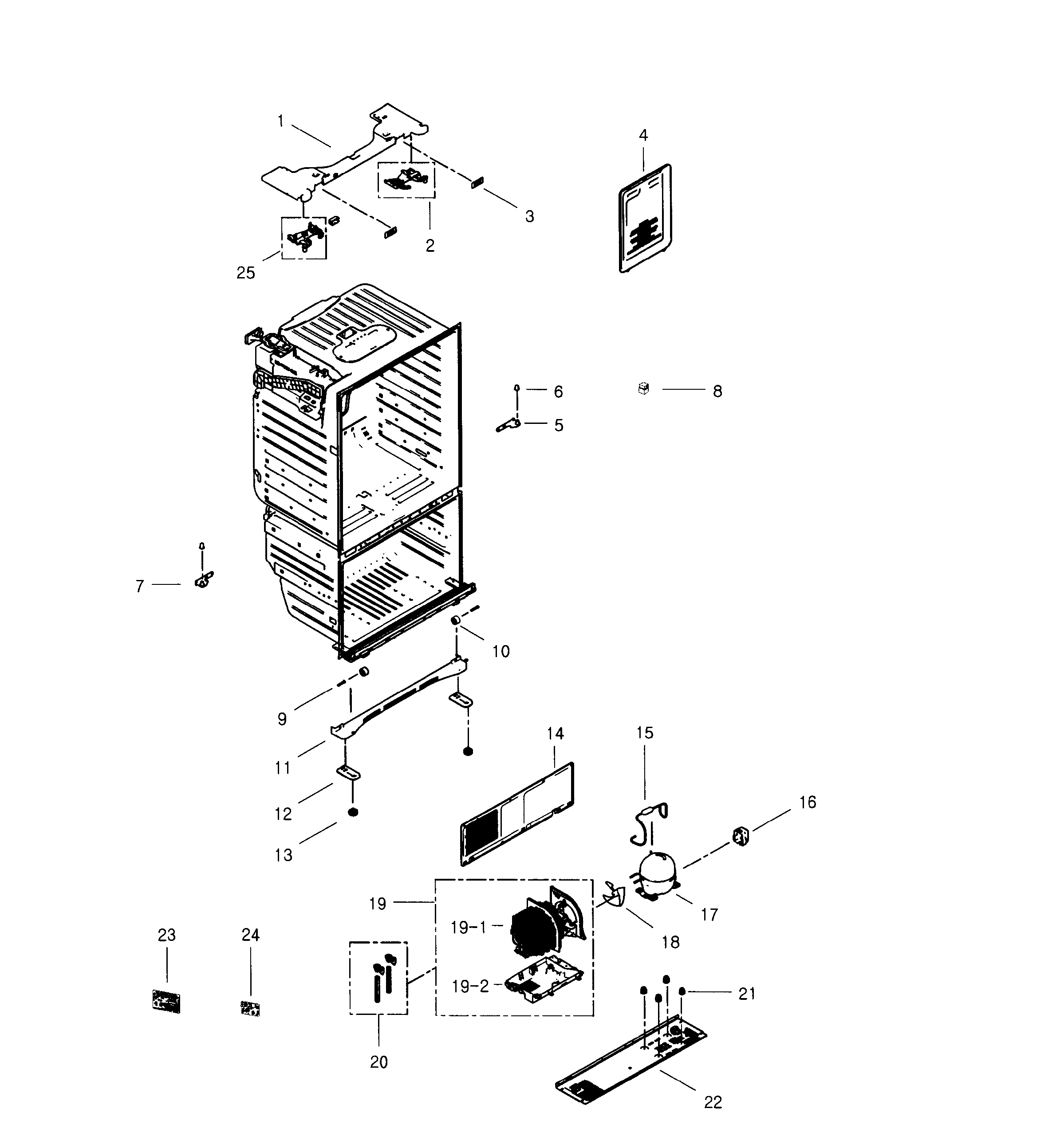 Samsung RFG29PHDBP/XAA-01 cabinet assy diagram