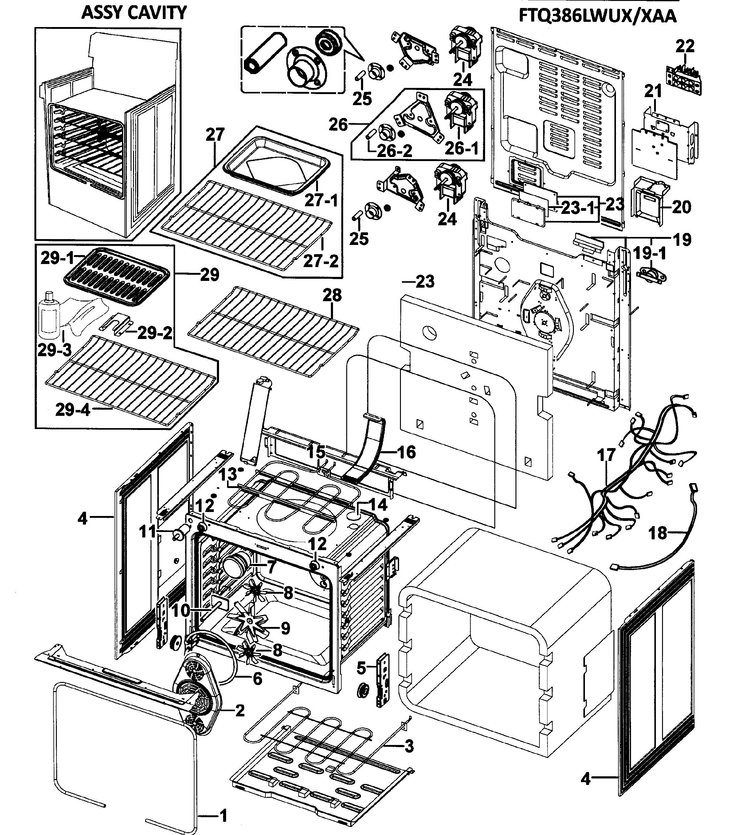 Samsung FTQ386LWUX/XAA cavity assy diagram