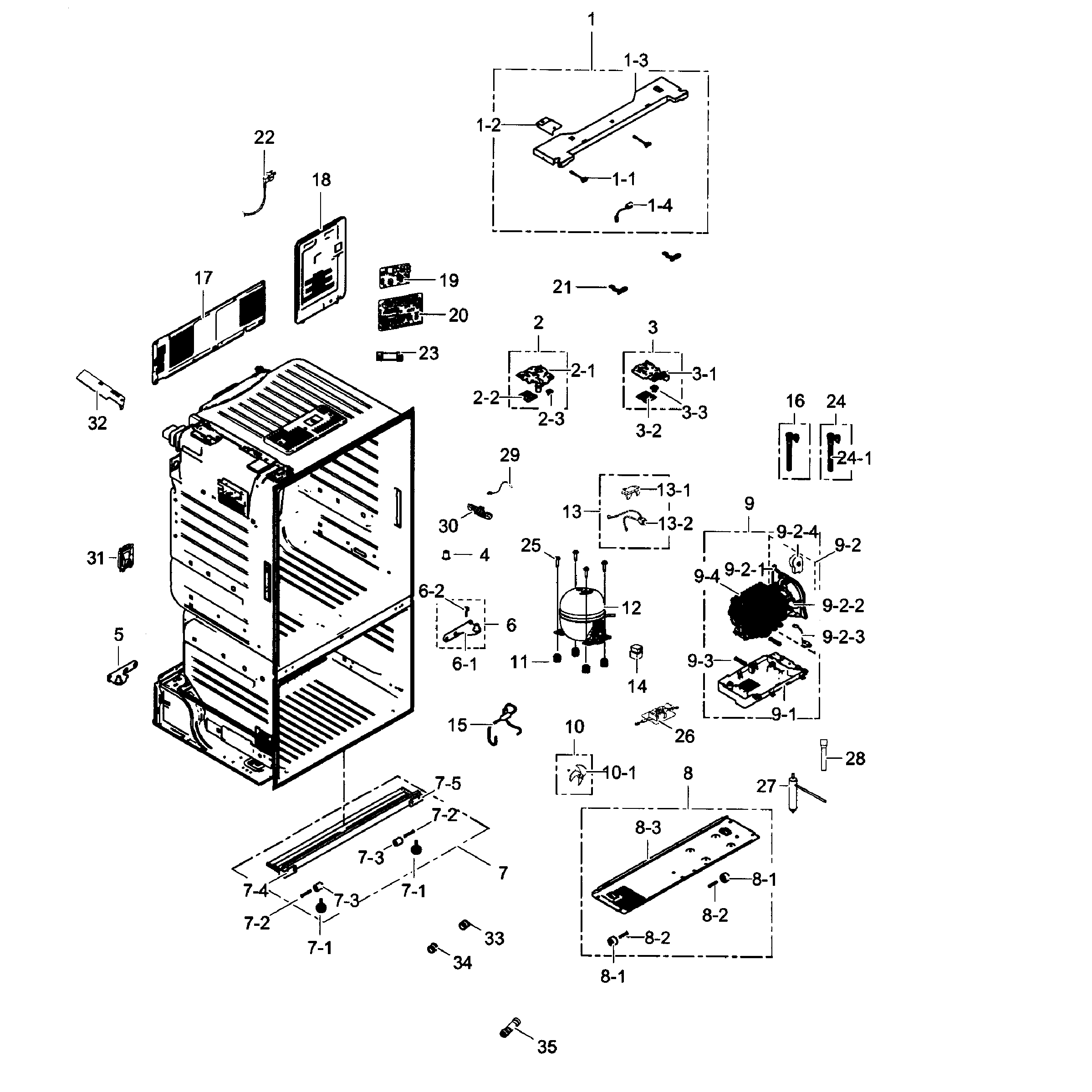 Samsung RF263BEAEBC/AA-01 cabinet diagram