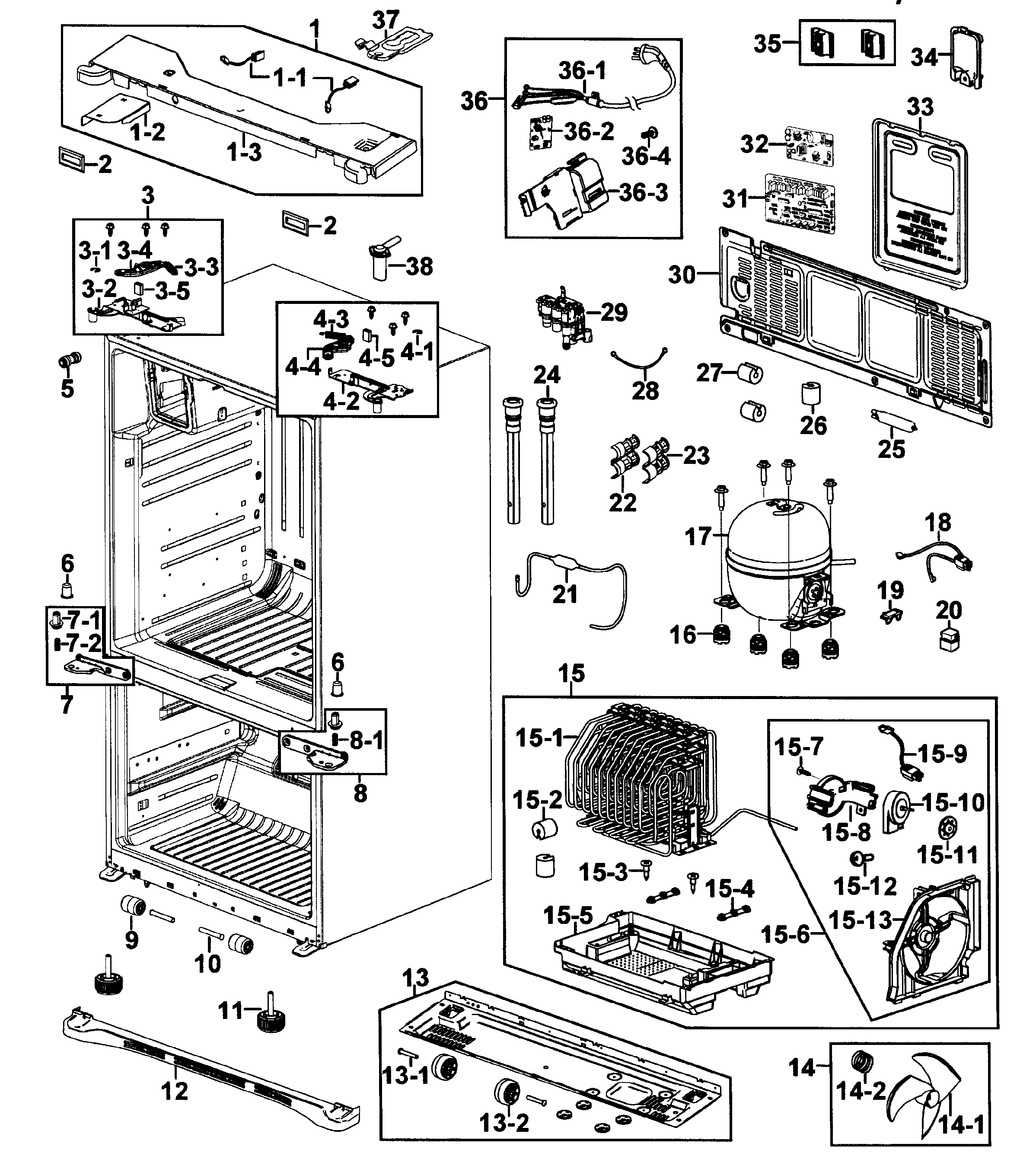 Samsung RFG237AABP/XAA-00 cabinet diagram