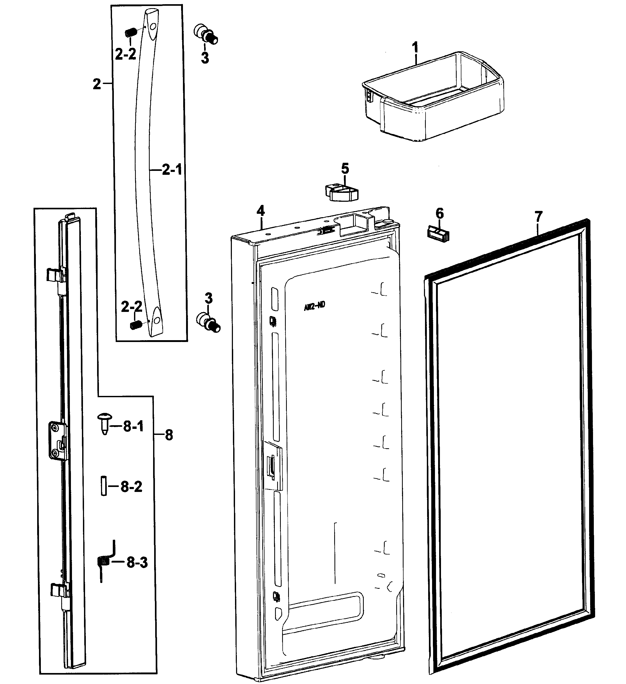 Samsung RFG293HAWP/XAA-00 left door diagram