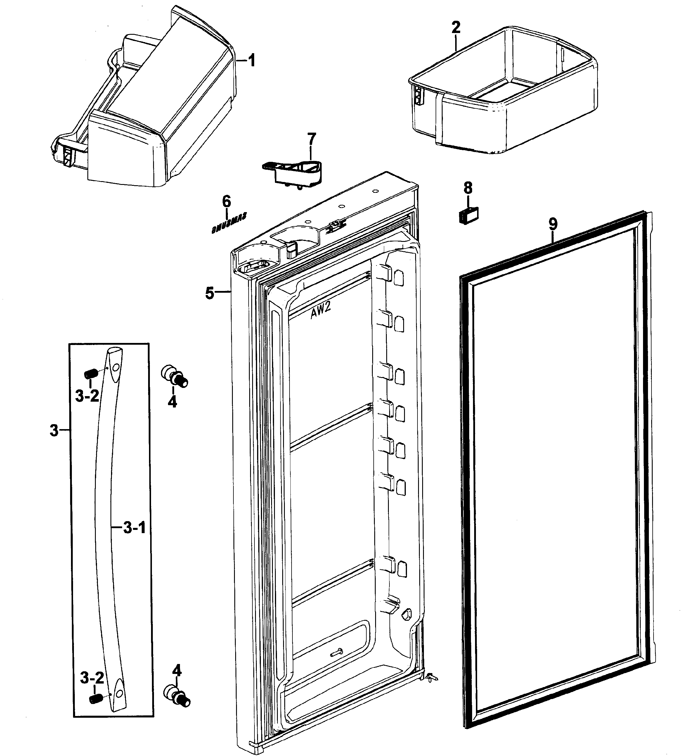 Samsung RFG293HAWP/XAA-00 right door diagram