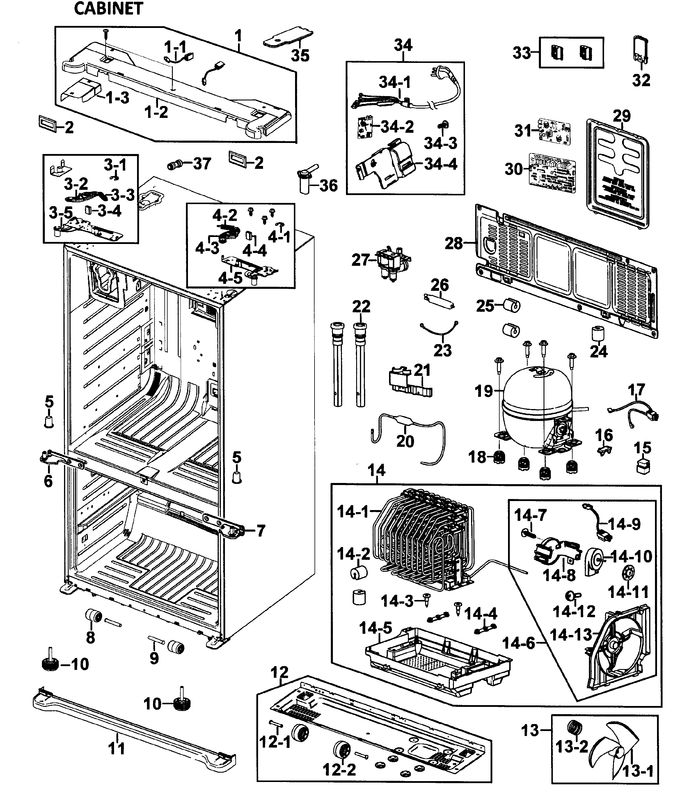 Samsung RFG295AABP/XAA-00 cabinet diagram