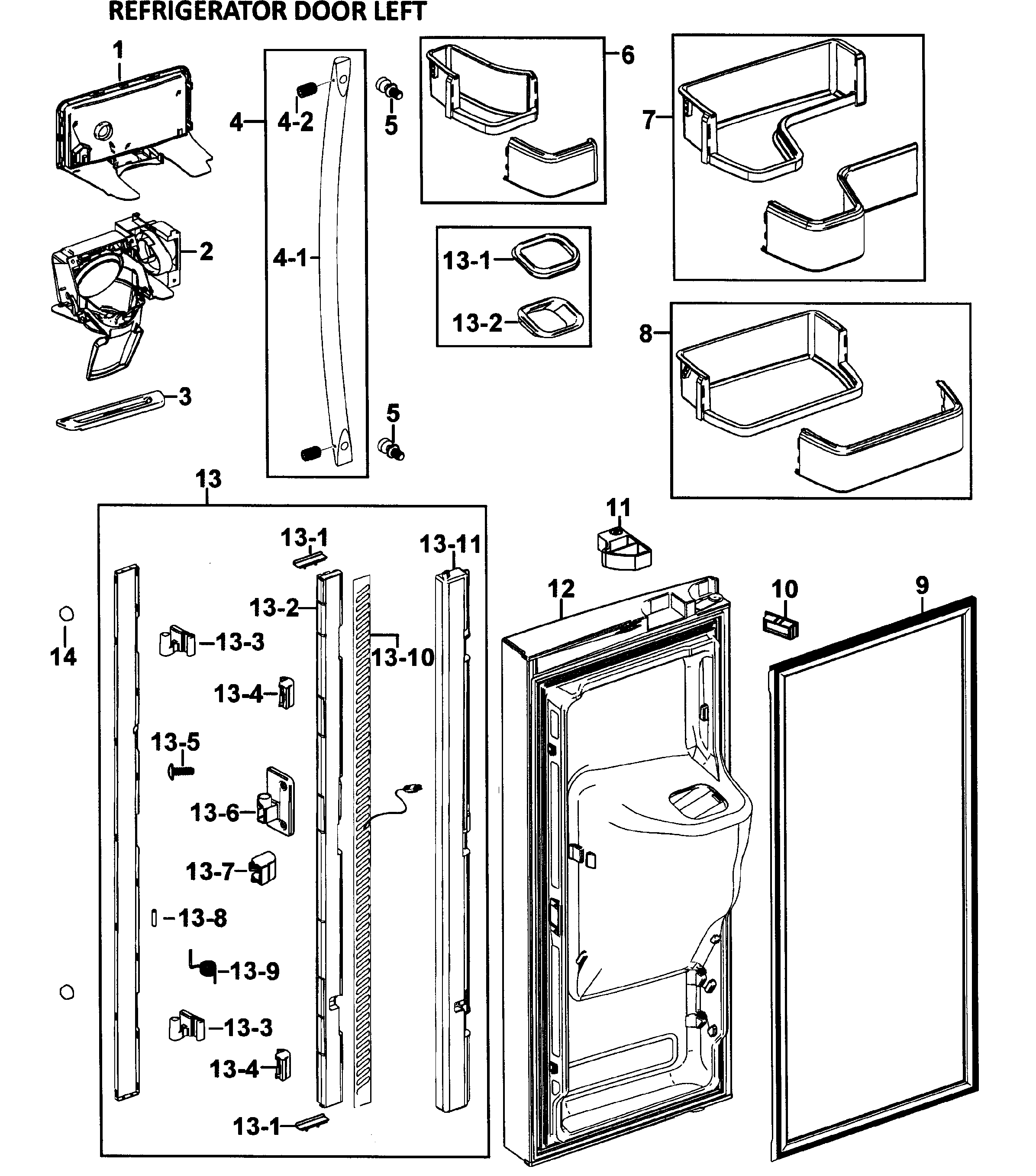 Samsung RFG295AARS/XAA-00 left door diagram