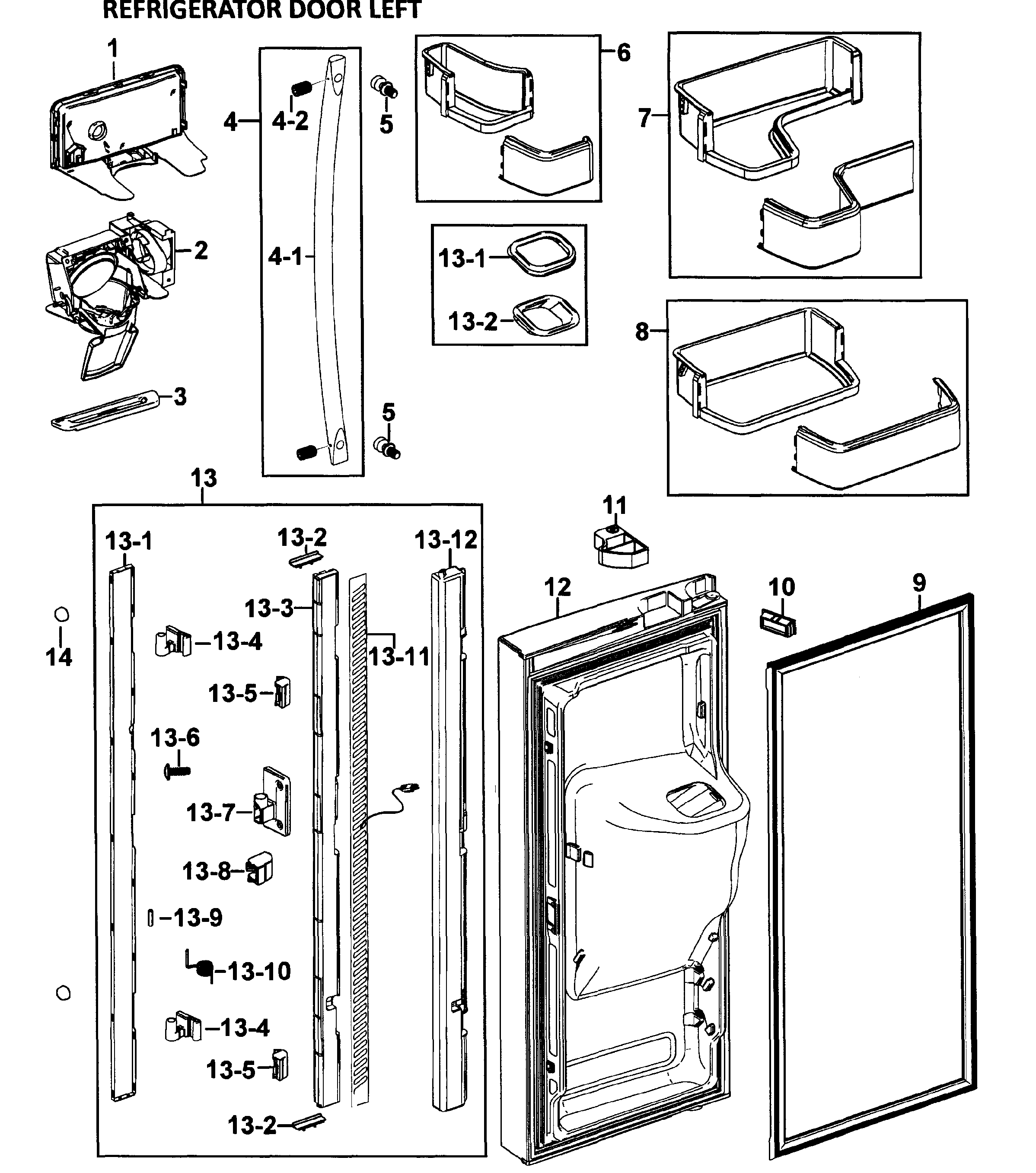Samsung RFG295AAWP/XAA-00 left door diagram